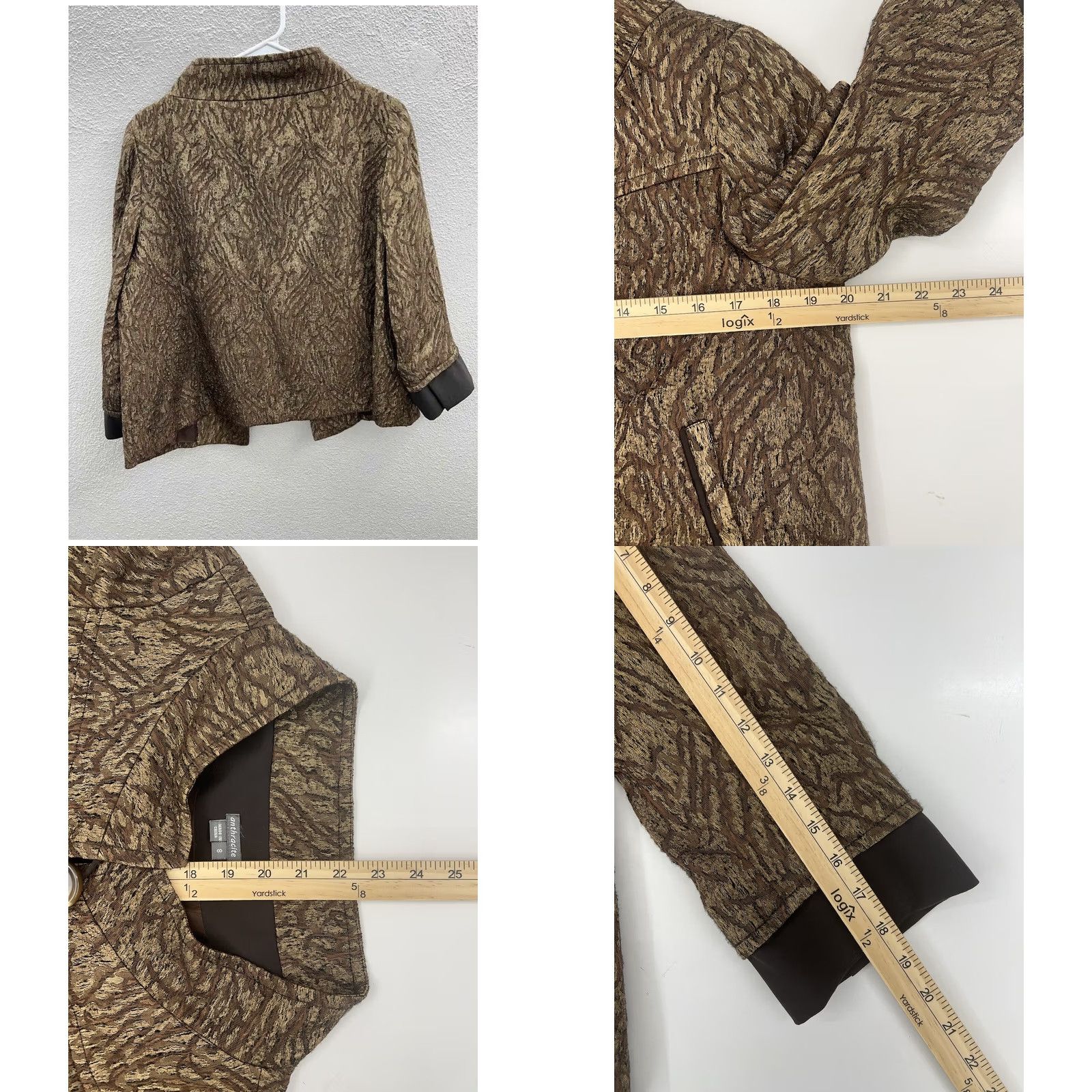 CLOSED Womens Anthracite Brown Single Button Close 3/4 Sleeve Jacket Size 8 Size M / US 6-8 / IT 42-44 - 8 Thumbnail