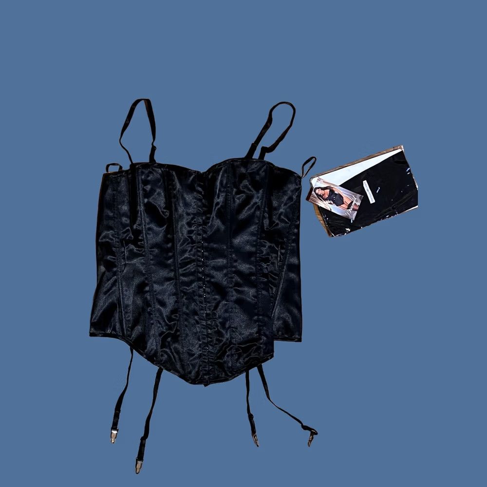 Vintage Dreamgirl Corset Women’s 42 Black Satin Thigh High Stockings Size M / US 6-8 / IT 42-44 - 1 Thumbnail