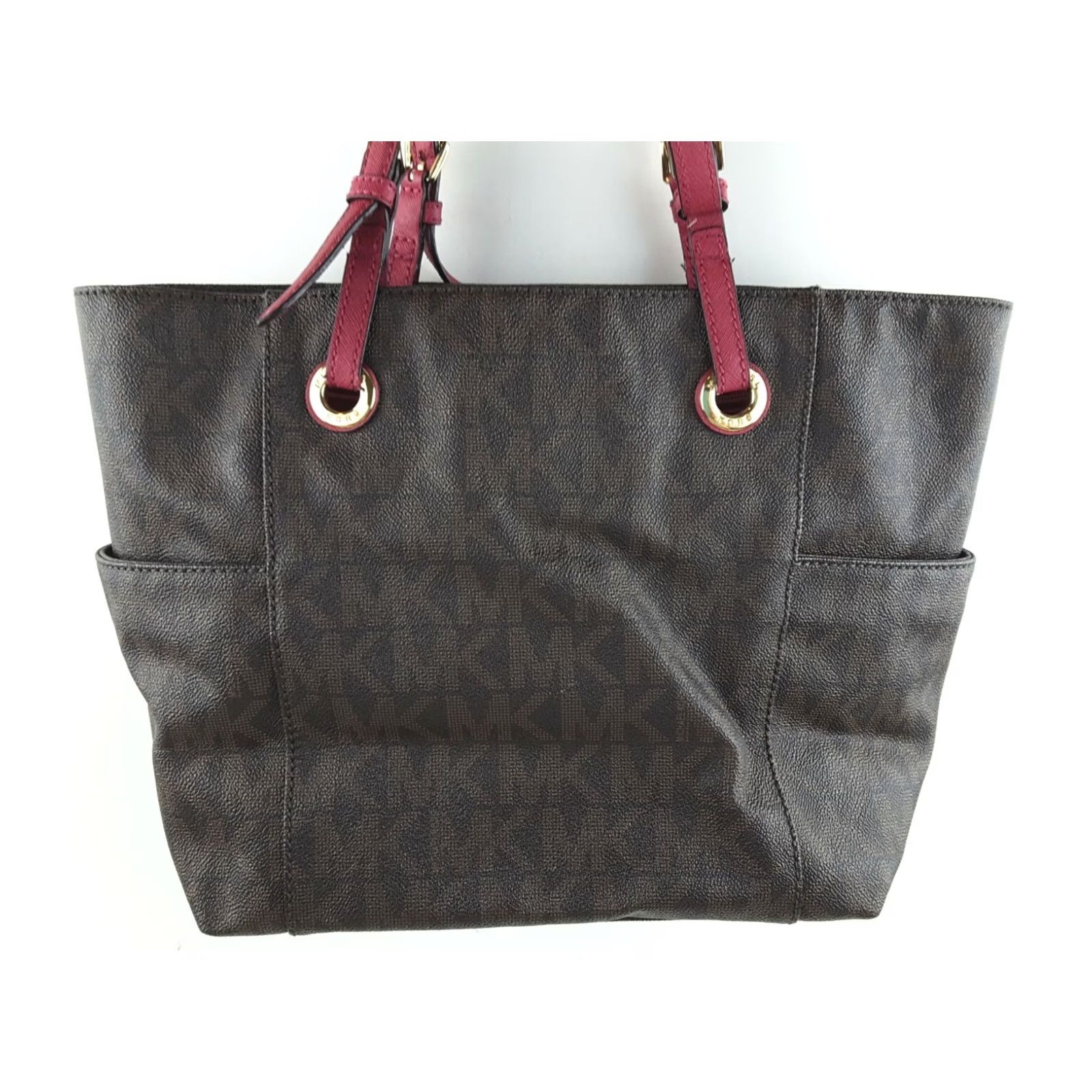 Michael Kors Michael Kors Jet Set Signature Brown Magenta Straps Purses Handbag Tote Bag Women's Medium Bag Size ONE SIZE - 4 Thumbnail