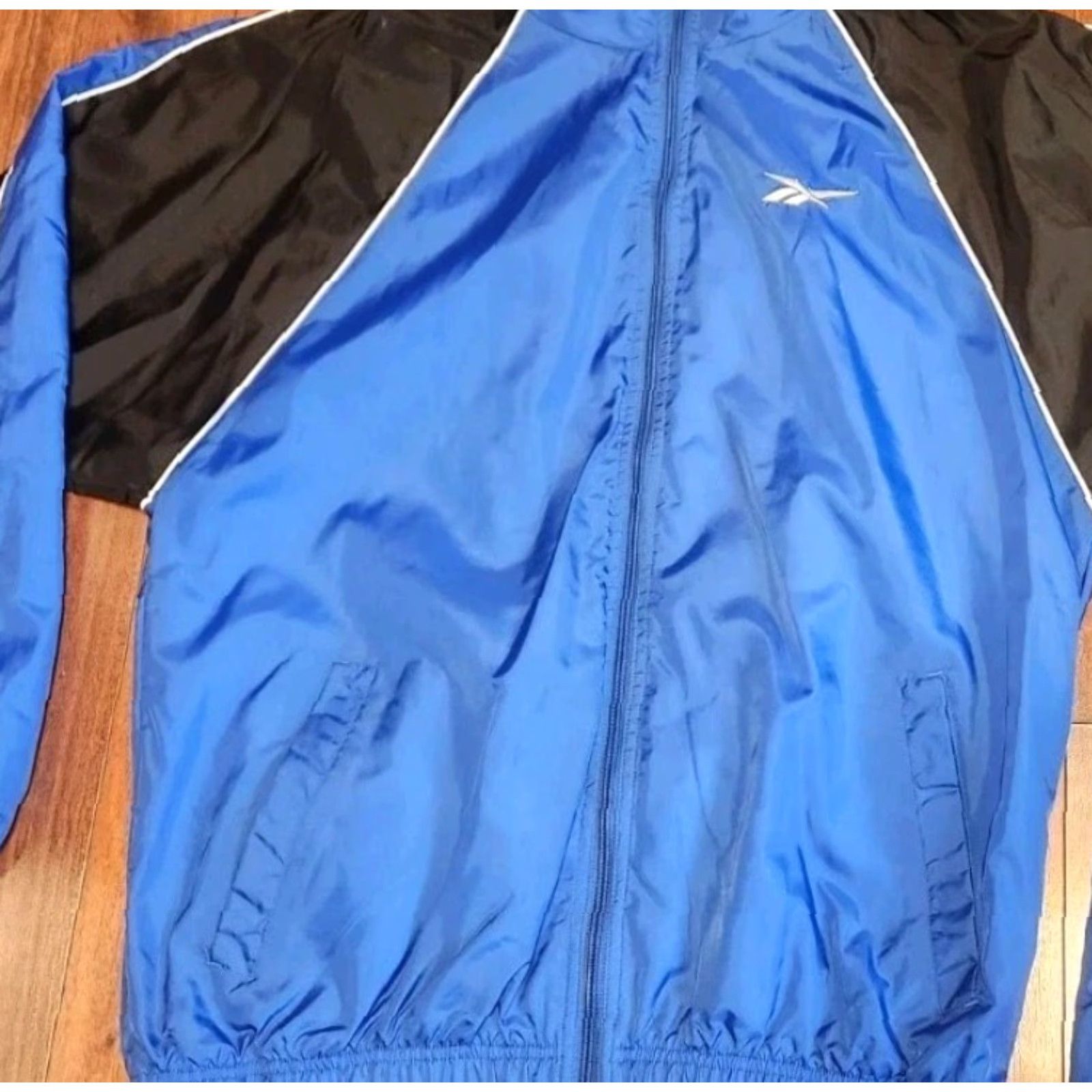Reebok VINTAGE Reebok Track Suit Mens M Medium Blue Black Logo Nylon Lined Jacket Pants Set Size 40R - 4 Thumbnail