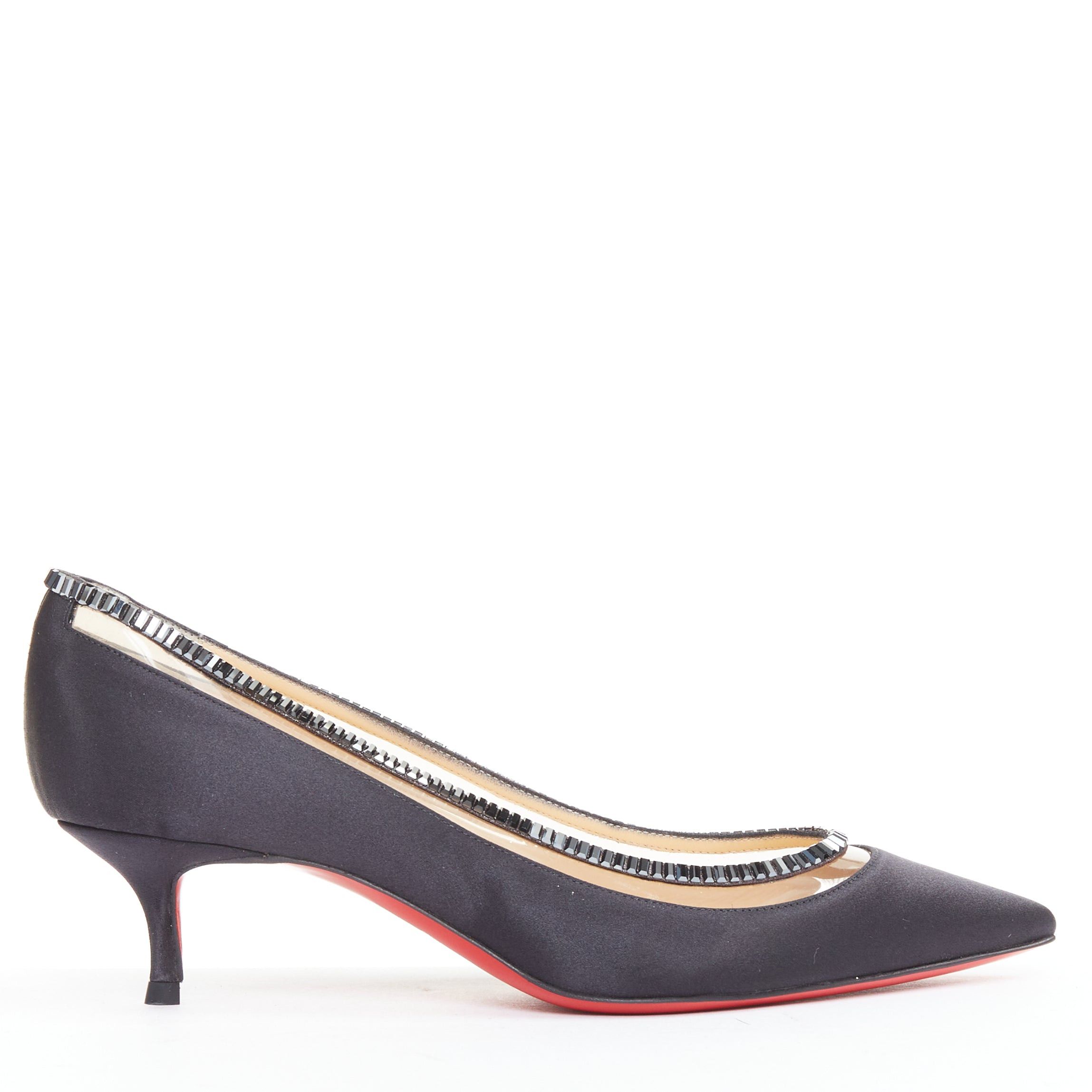 Christian Louboutin CHRISTIAN LOUBOUTIN Paulina Strass 45 black satin PVC baguette crystal kitten heels EU37.5 Size US 7.5 / IT 37.5 - 1 Thumbnail