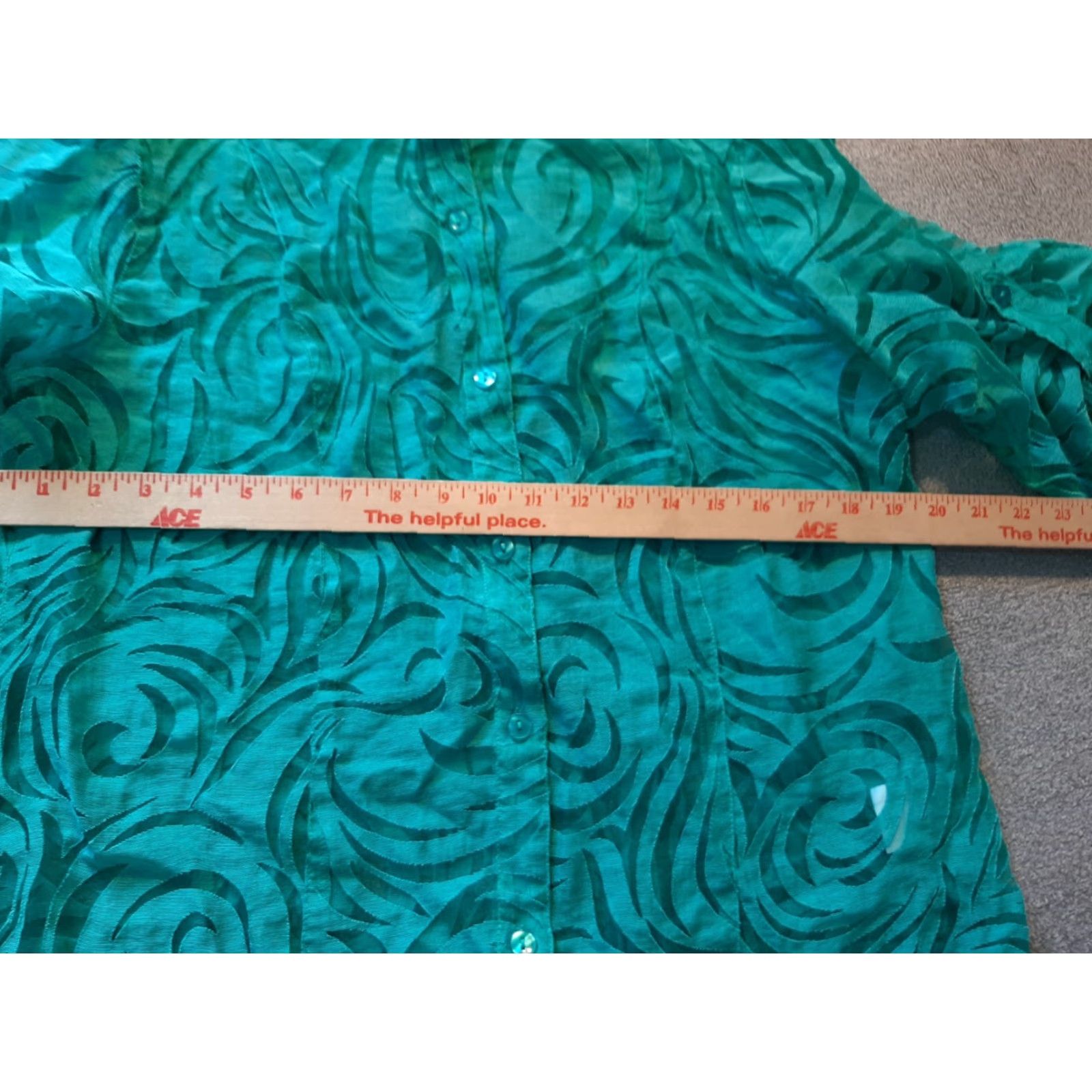 Vintage Alfred Dunner Shirt Women 12 Teal Blue Long Sleeve Sheer Button Up Top Size XL / US 12-14 / IT 48-50 - 5 Thumbnail
