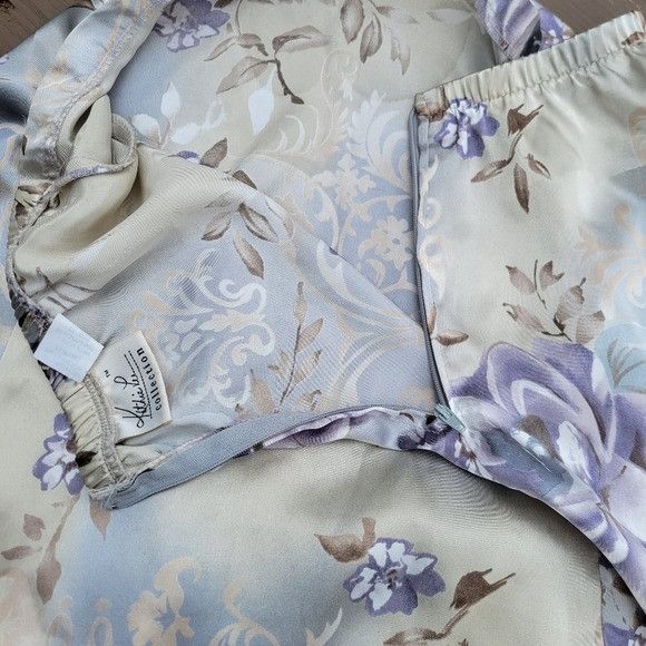 Vintage Vintage 90s y2k Kathy Lee Blue Tan Satin Purple Floral Midi Size 34" / US 12 / IT 48 - 6 Thumbnail