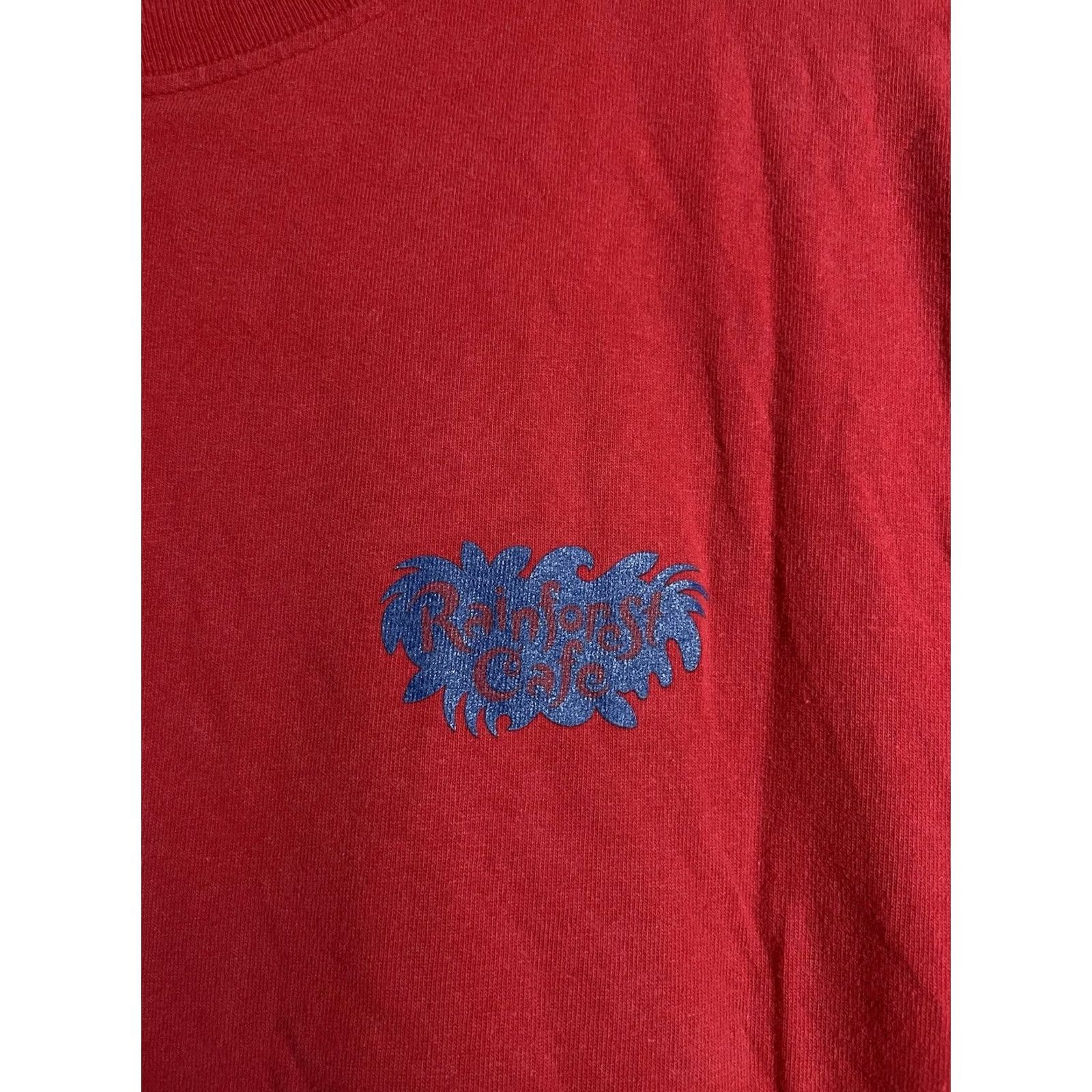 Doublet VINTAGE Rainforest Cafe T-Shirt Red XL Double-Sided Men Shirt, Crew Neck, Short Sleeve, 1990s, Cotton Size US XL / EU 56 / 4 - 4 Thumbnail