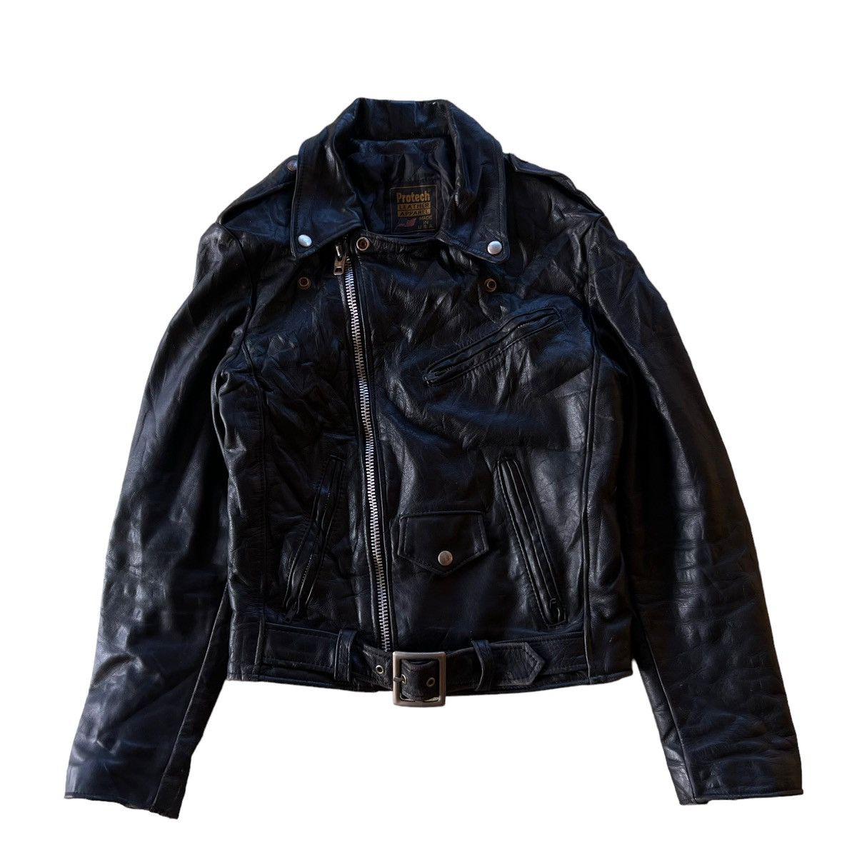 Vintage 🔥VTG LEATHER BIKER JACKET DOUBLE BREAST PROTECH APPAREL Size US M / EU 48-50 / 2 - 7 Thumbnail