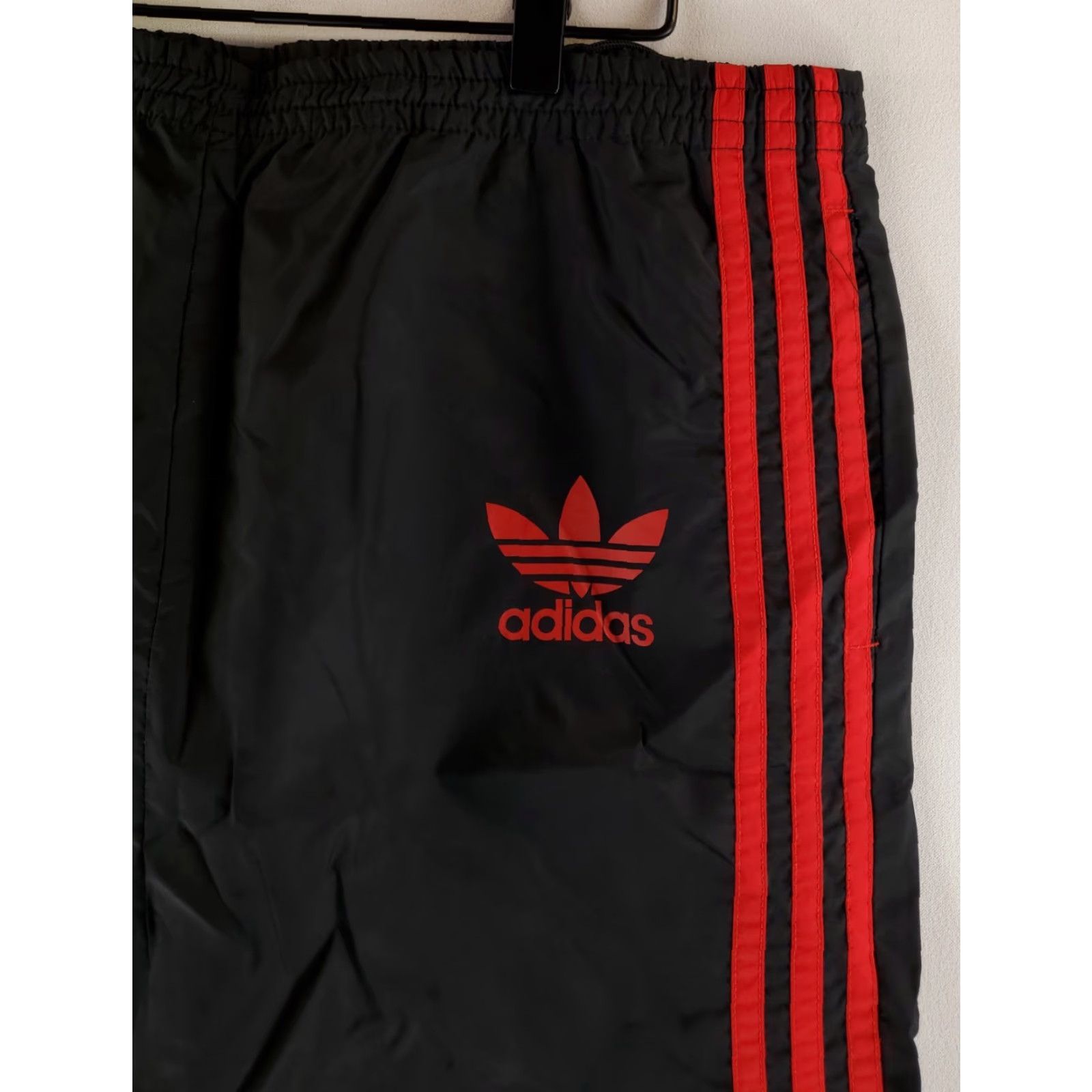 Adidas VINTAGE Adidas Track Pants Black Red Striped Mens M Nylon 90s VTG Track Pants 36x31 Actual Mens Size US 31 - 2 Thumbnail