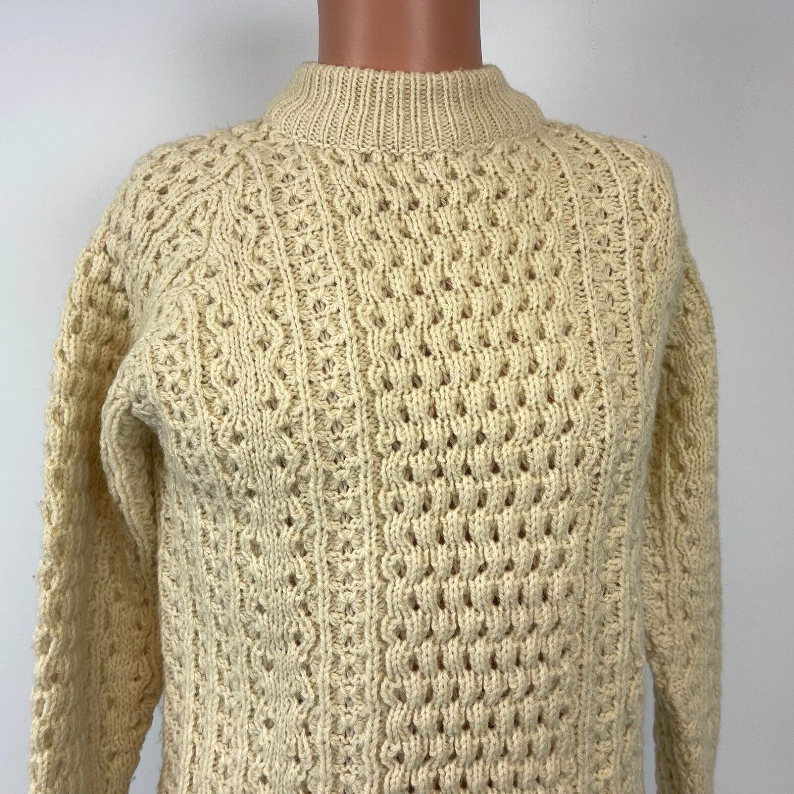 image of Vintage Robert Scott Hand Loomed Wool Sweater VTG 80's Ireland Size S in White, Men's