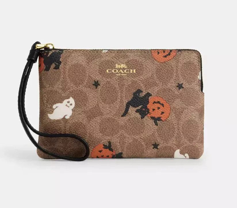 Coach Corner Zip Wristlet In Signature Canvas With Halloween Print Size ONE SIZE - 11 Thumbnail