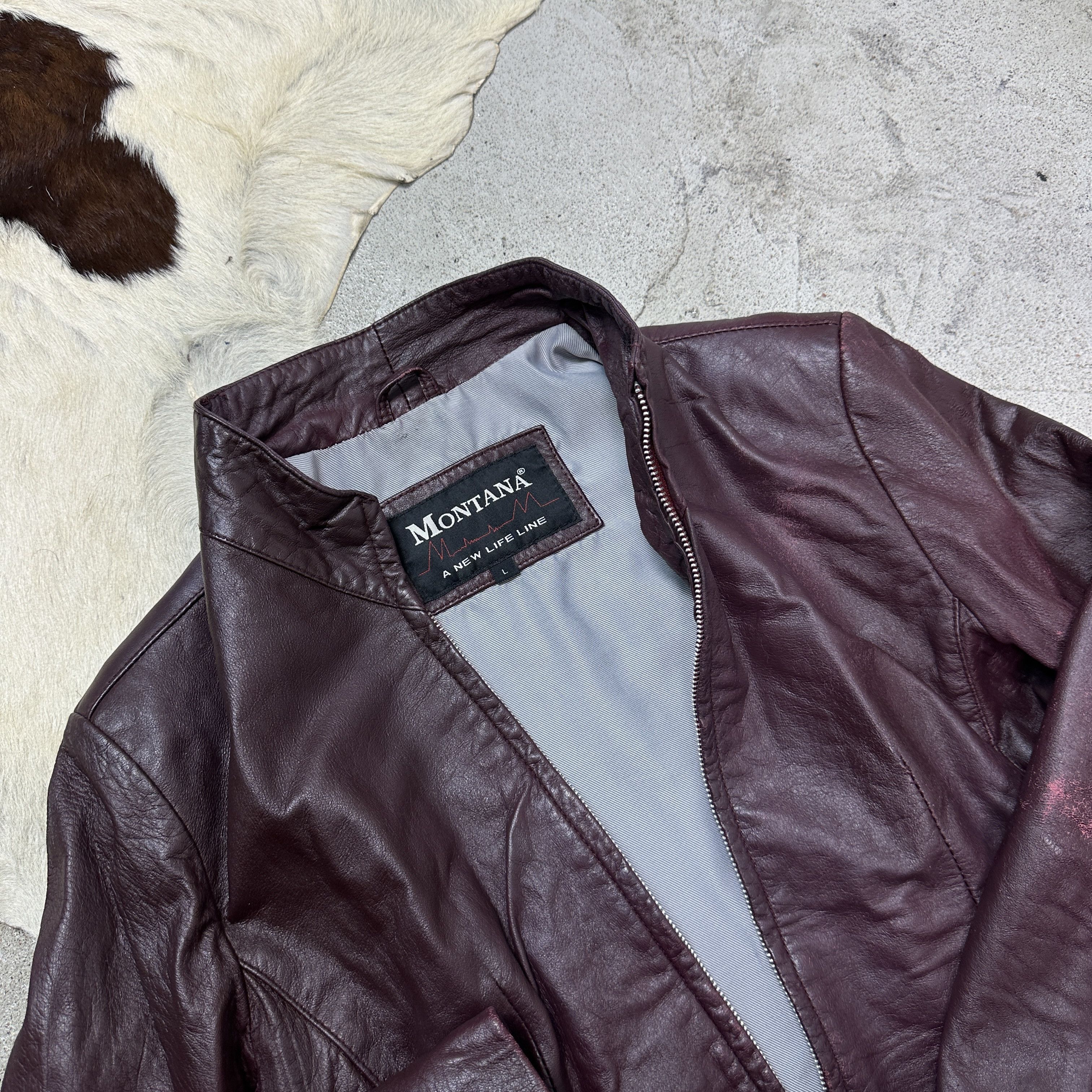 Vintage Vintage Leather Biker Grunge Double Zip Burgundy Jacket Y2K Size L / US 10 / IT 46 - 5 Thumbnail