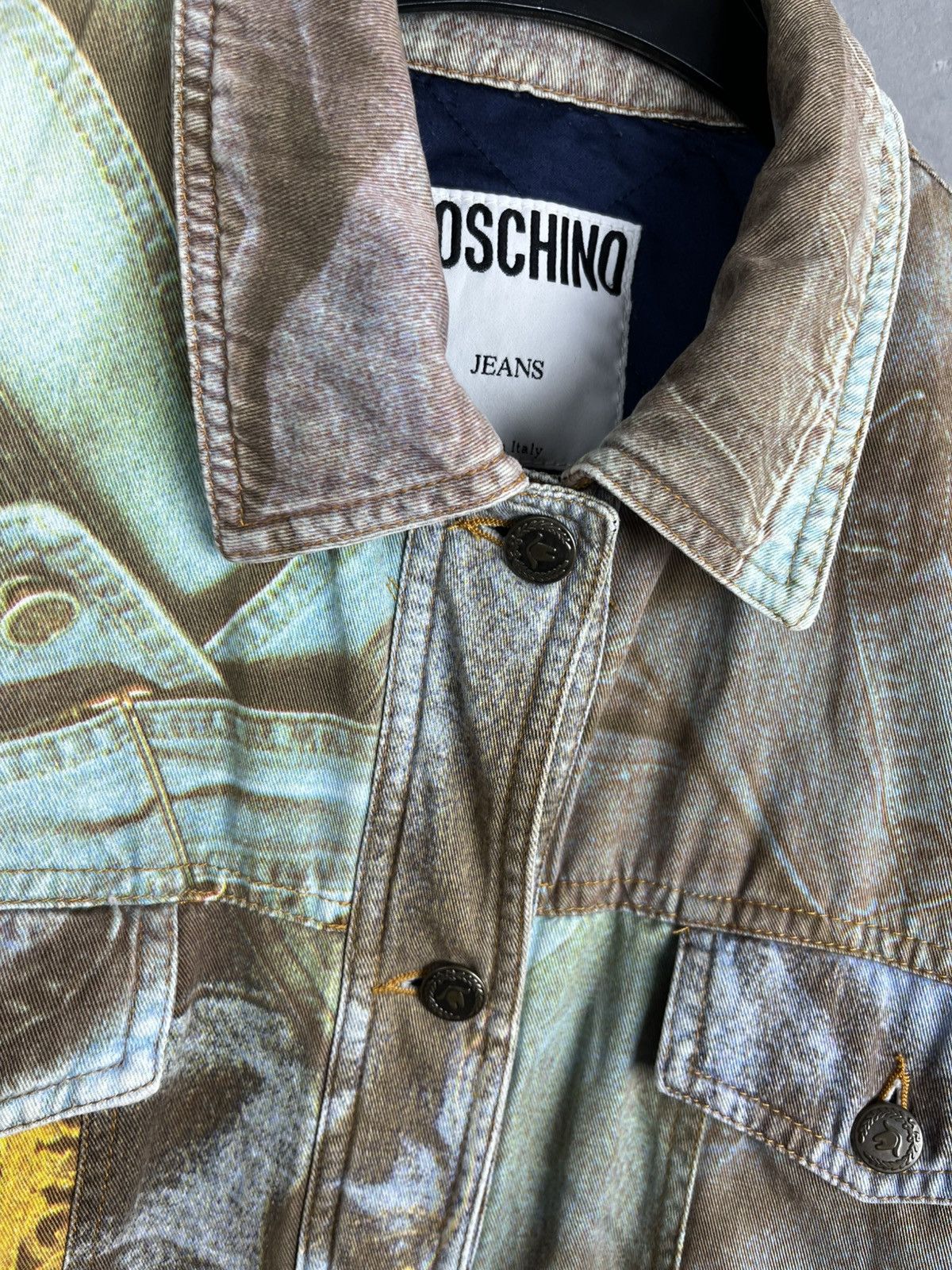 Moschino × Vintage 1990's Vintage Moschino Blue Denim Print Pattern Jacket Size L / US 10 / IT 46 - 9 Thumbnail