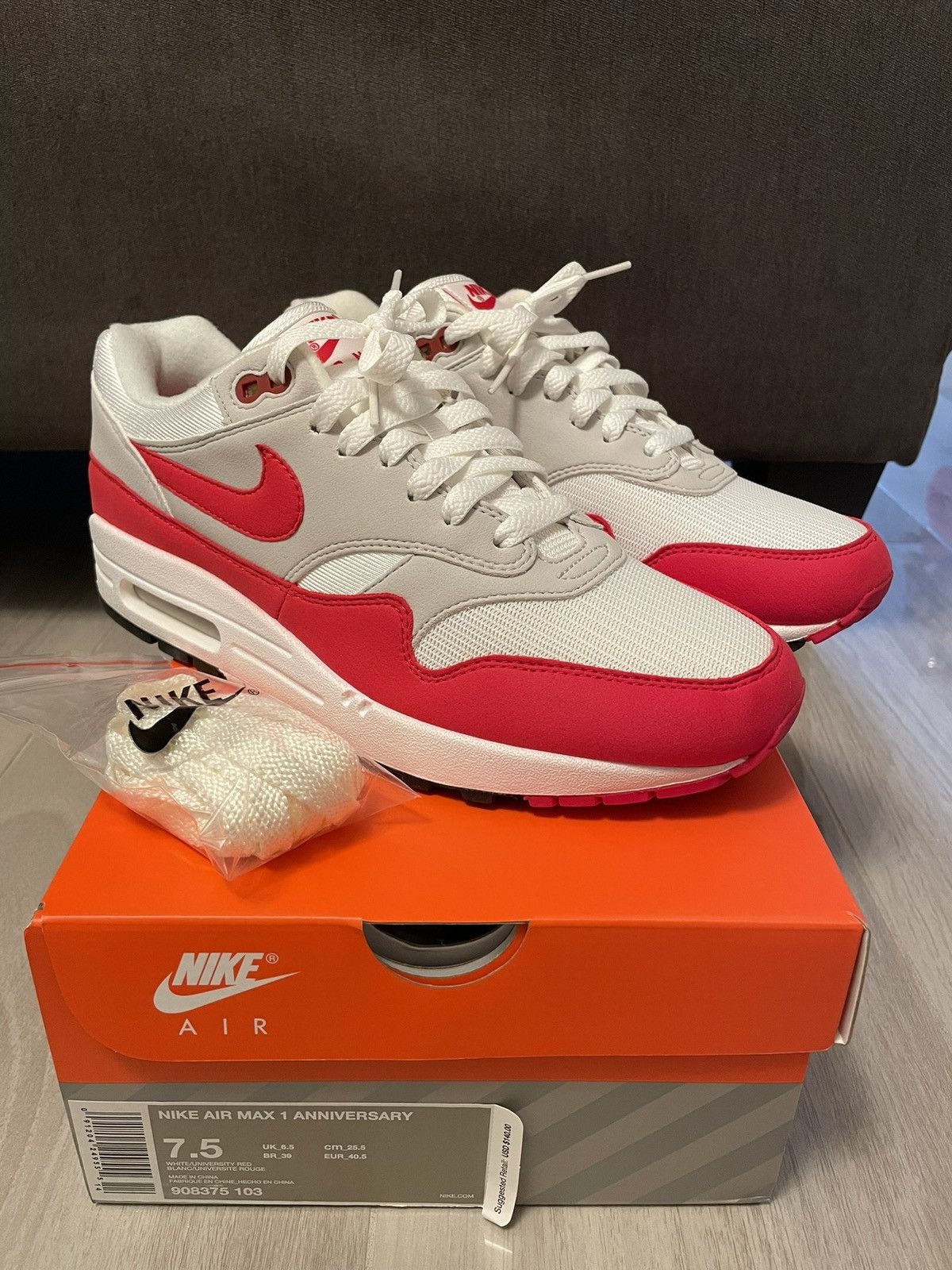 Nike Nike Air Max 1 Anniversary Red (2017) Size US 7.5 / EU 40-41 - 1 Thumbnail