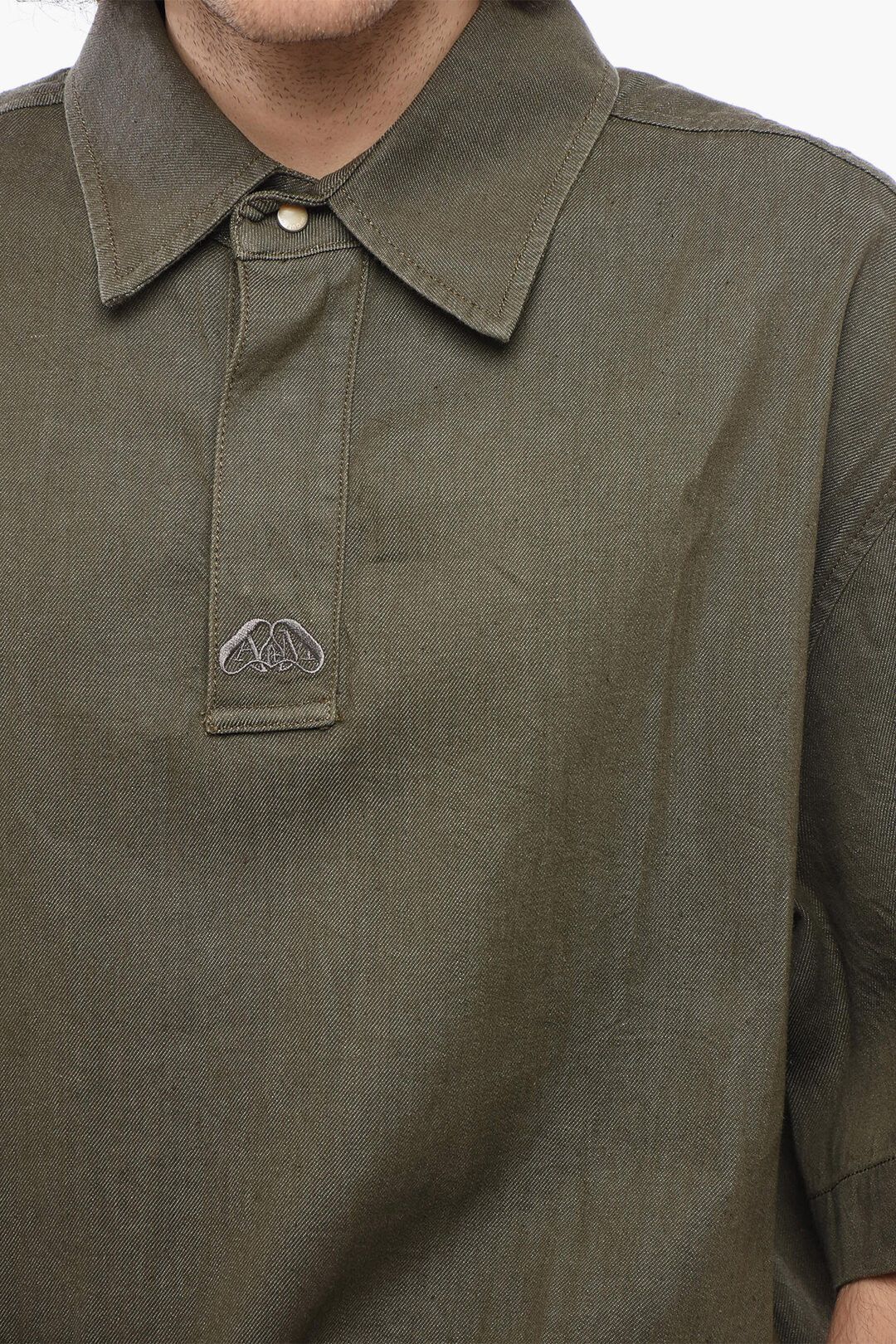 Alexander McQueen og1mm0925 Short-sleeved Cotton Shirt in Military Green Size US M / EU 48-50 / 2 - 3 Thumbnail