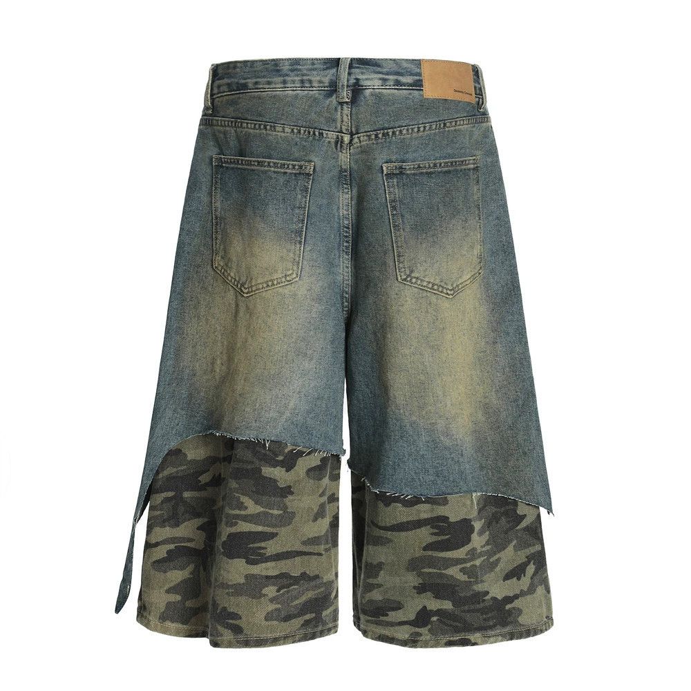 Jean Men's washed raw-edge distressed camouflage denim shorts Size US 32 / EU 48 - 3 Thumbnail