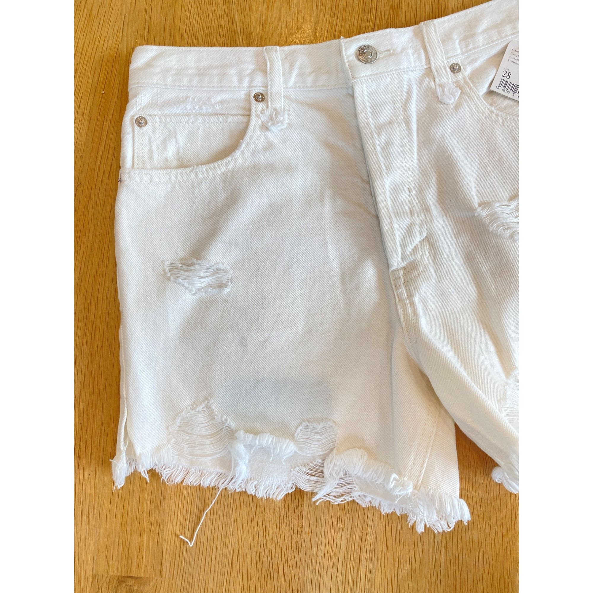 Free People NWT Free People W's 28 Distressed Denim Shorts Bright White Size 28" / US 6 / IT 42 - 9 Thumbnail