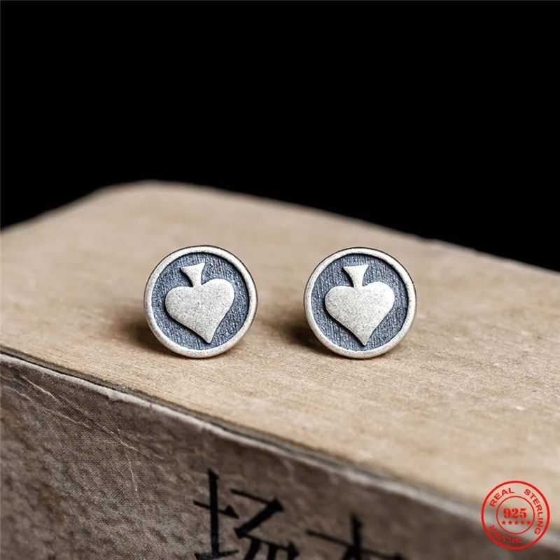 Jewelry Round Spade Stud Earrings 925 Sterling Silver Ear Gift Size ONE SIZE - 2 Thumbnail