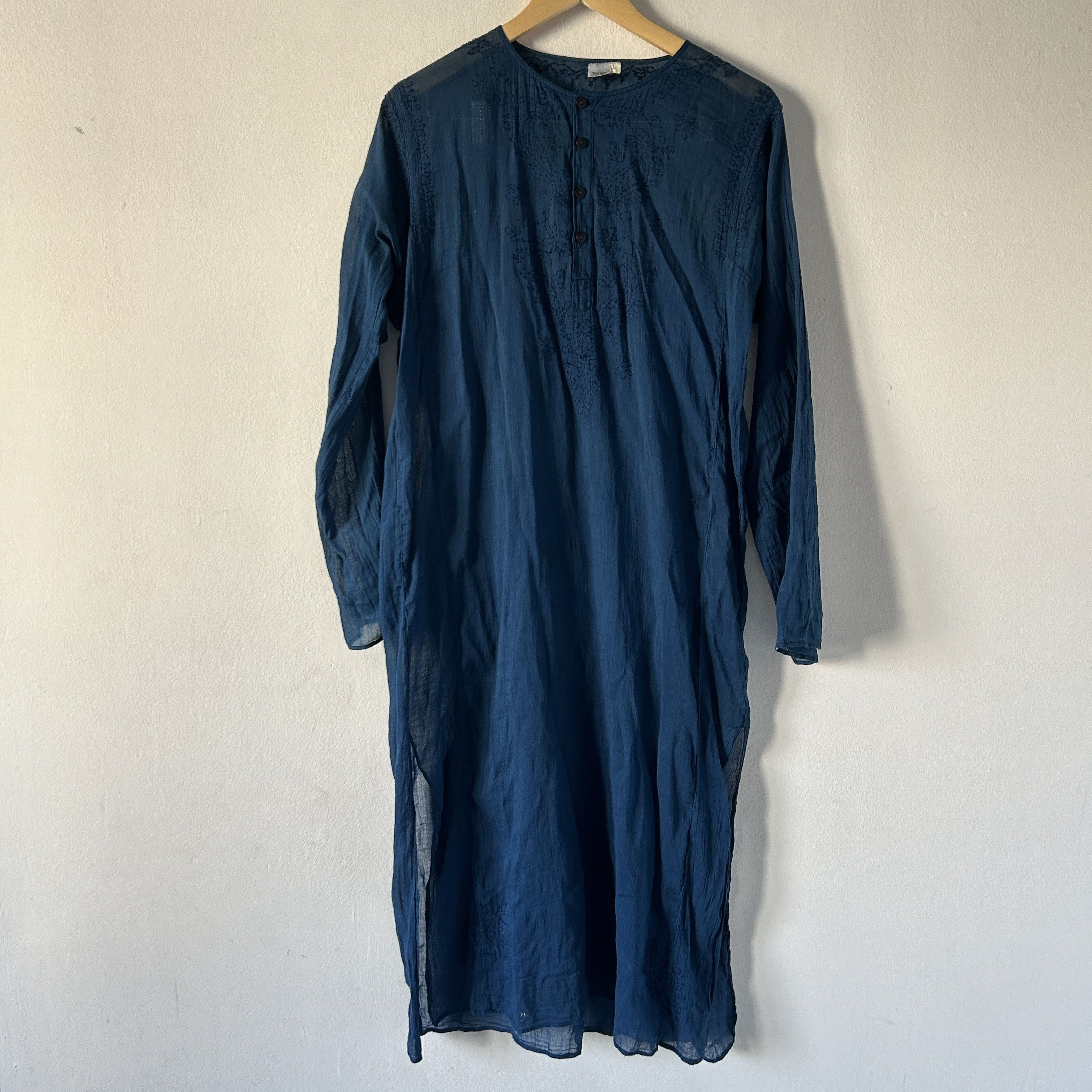 Vintage Cobalt blue Indian boho sheer dress cover-up Size L / US 10 / IT 46 - 7 Thumbnail