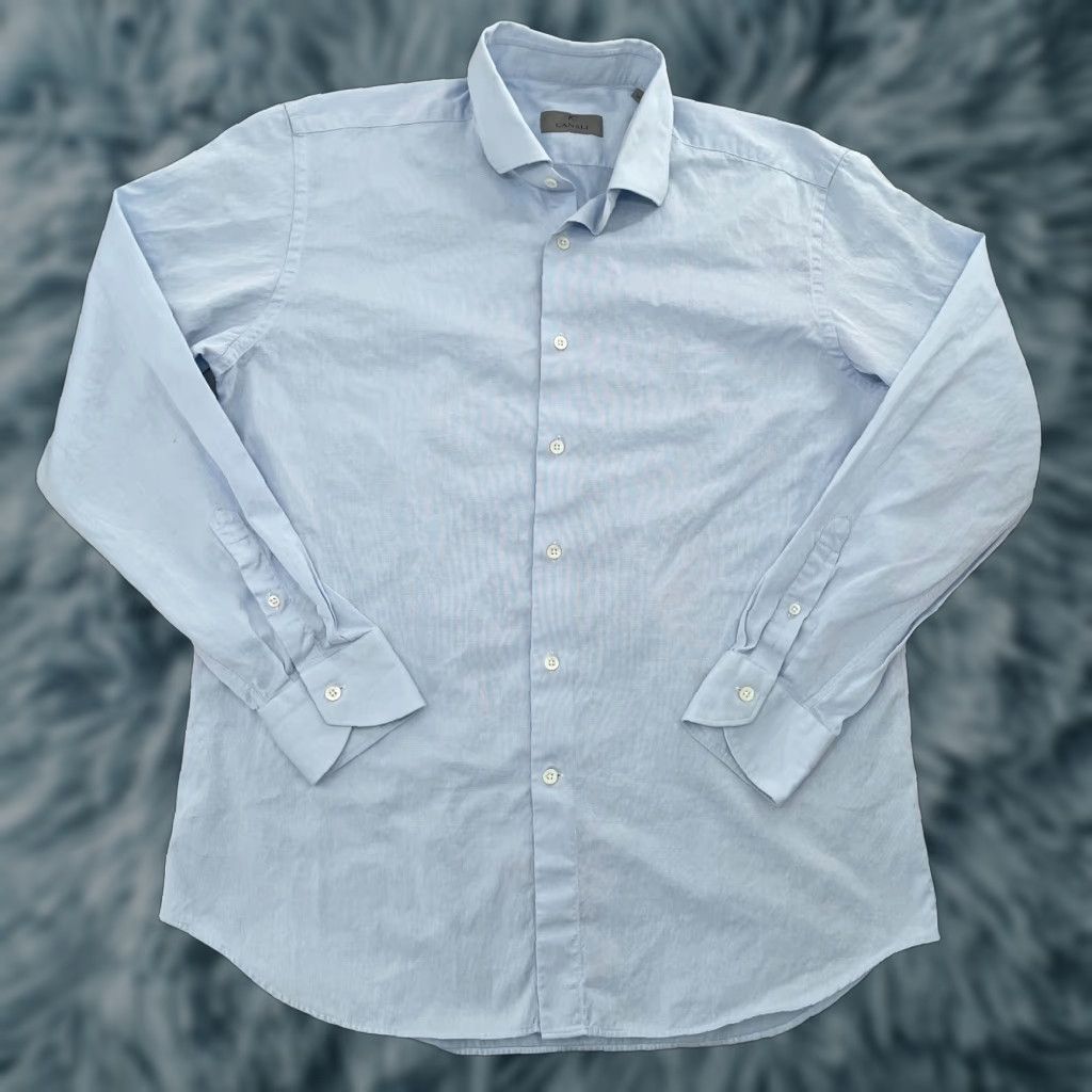 Canali VINTAGE Canali Shirt Adult 17 Blue Button-Up Long Sleeve Cotton Italy Classic Mens Size US XL / EU 56 / 4 - 1 Thumbnail