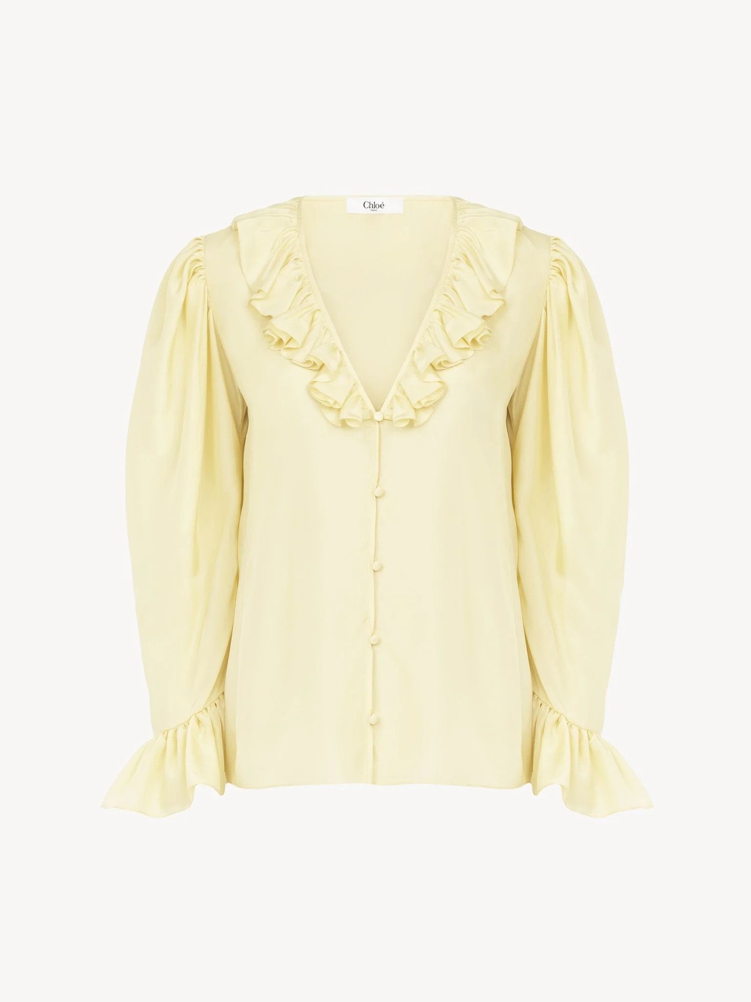 Chloe o1loc1c10226 V-neck Ruffle Top in Powder Yellow Size XS / US 0-2 / IT 36-38 - 1 Thumbnail