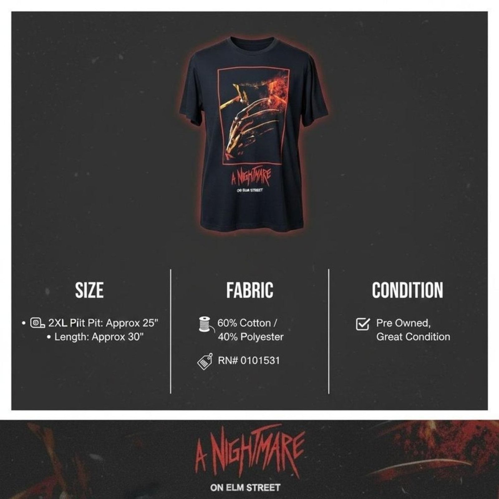 Other A Nightmare on Elm Street Freddy Krueger Tee 2XL Pre Owned Size US XXL / EU 58 / 5 - 5 Thumbnail