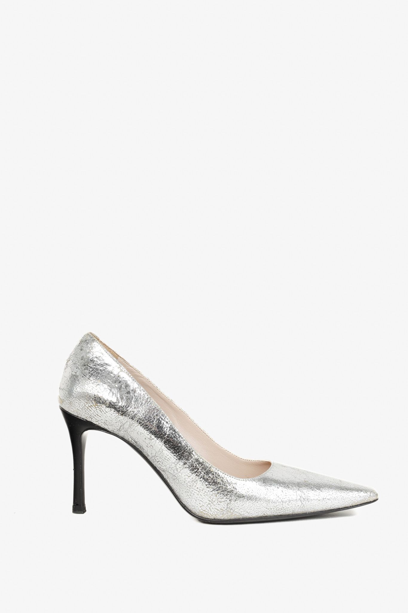 Miu Miu Miu Miu Silver Specchio Crackle Foil Metallic Heels Size US 5.5 / IT 35.5 - 1 Thumbnail