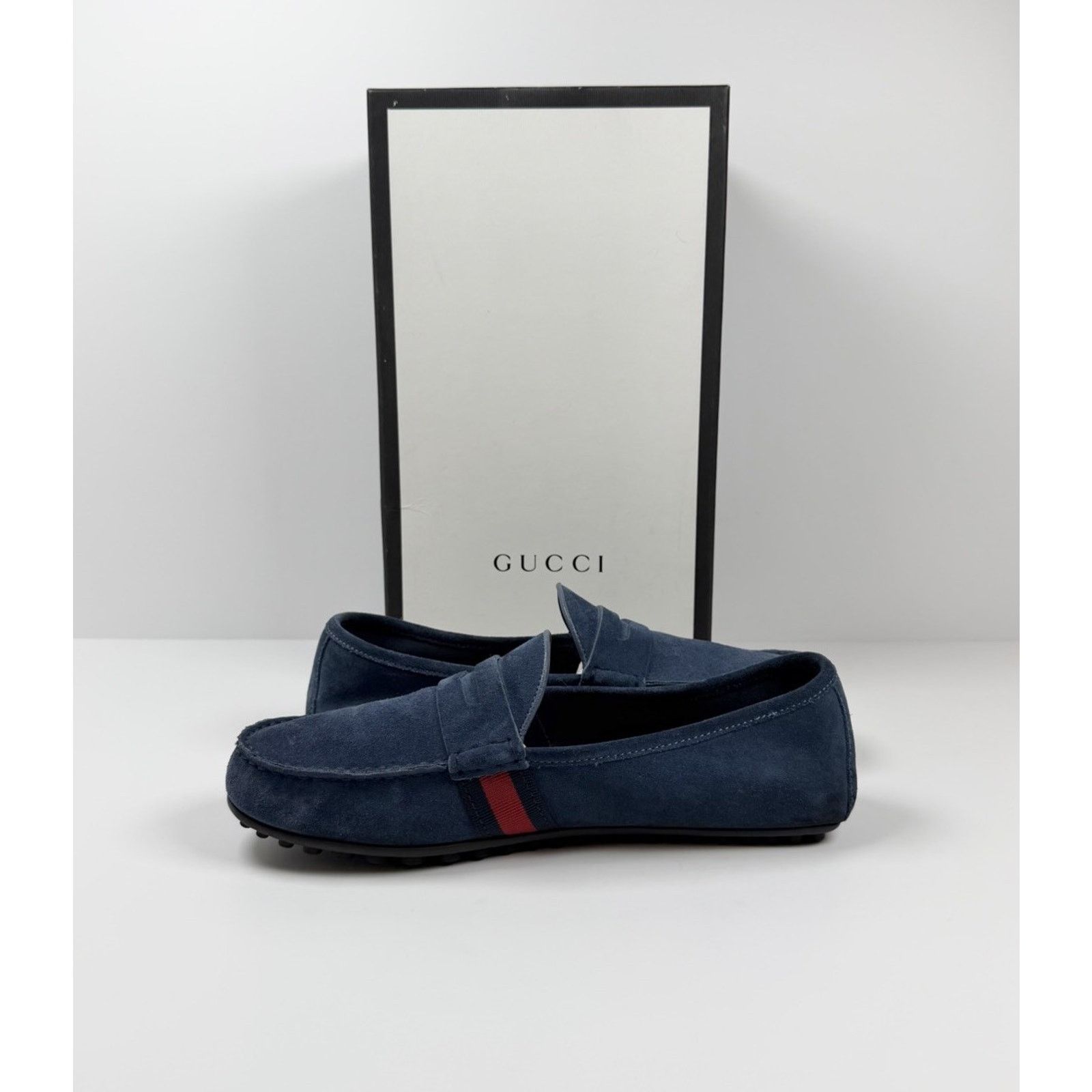 Gucci Size 9US - Gucci Blue Suede Web Accent Loafers Size US 9 / EU 42 - 5 Thumbnail