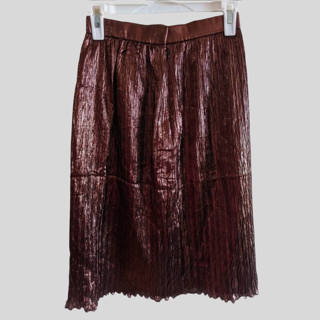 Evan Picone Vintage Evan Picone Brown Metallic Pleated Midi Skirt Size 4 Size 27" / US 4 / IT 40 - 2 Thumbnail