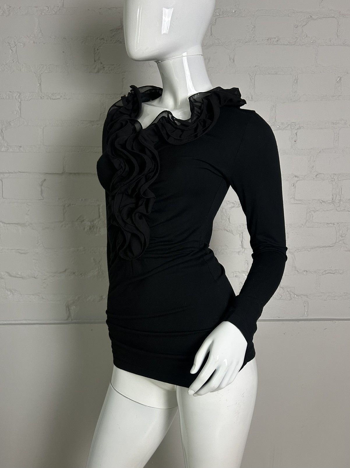 Vintage Black long sleeve ruffle tunic top Size S / US 4 / IT 40 - 2 Thumbnail
