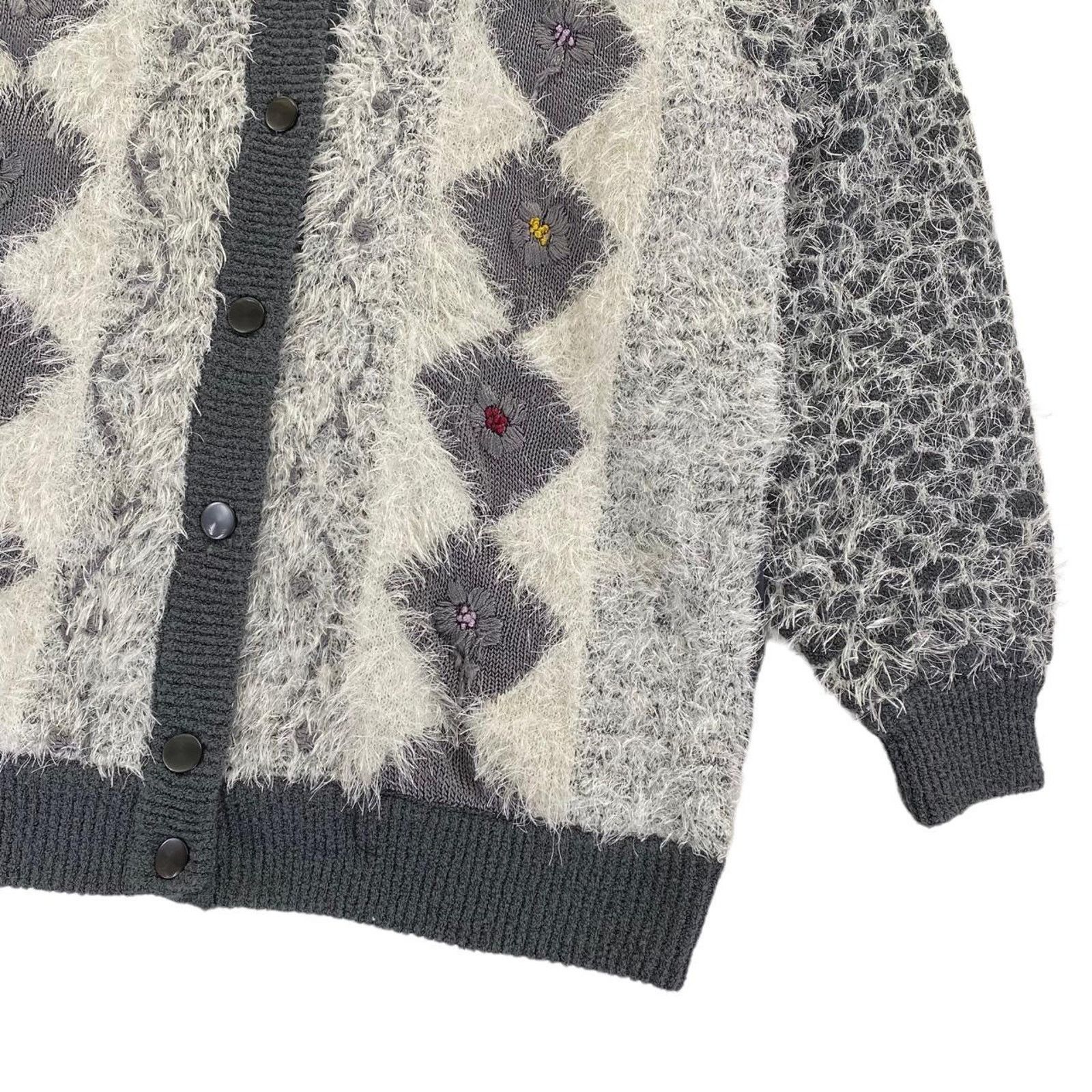Other × Vintage Daisy Knits 80s Vintage Fluffy Floral Cardigan Coat Size L / US 10 / IT 46 - 3 Thumbnail