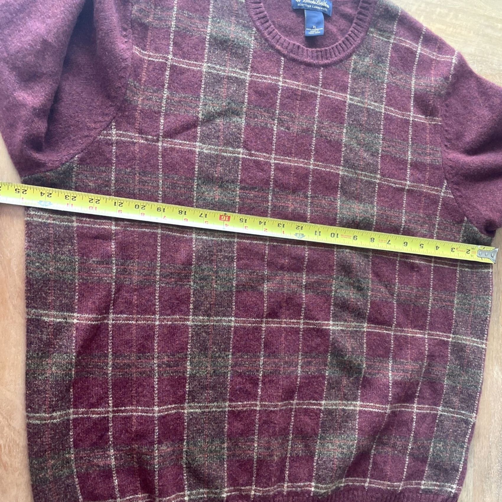 Brooks Brothers VINTAGE Brooks Brothers Sweater Men XL Plaid Crew Neck Pullover 100% Scottish Lambswool Red Knit Wool Long Sleeve Size US XL / EU 56 / 4 - 4 Thumbnail