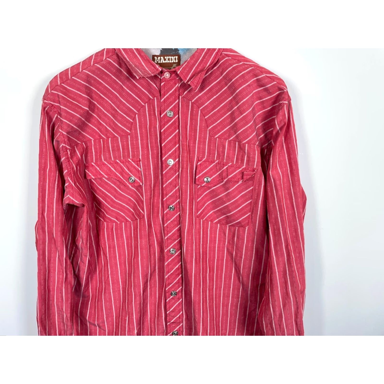 Vintage Maxini Western Shirt Men XL Red Stripe Snap Buttons Rockabilly Cowboy Size US XL / EU 56 / 4 - 4 Thumbnail