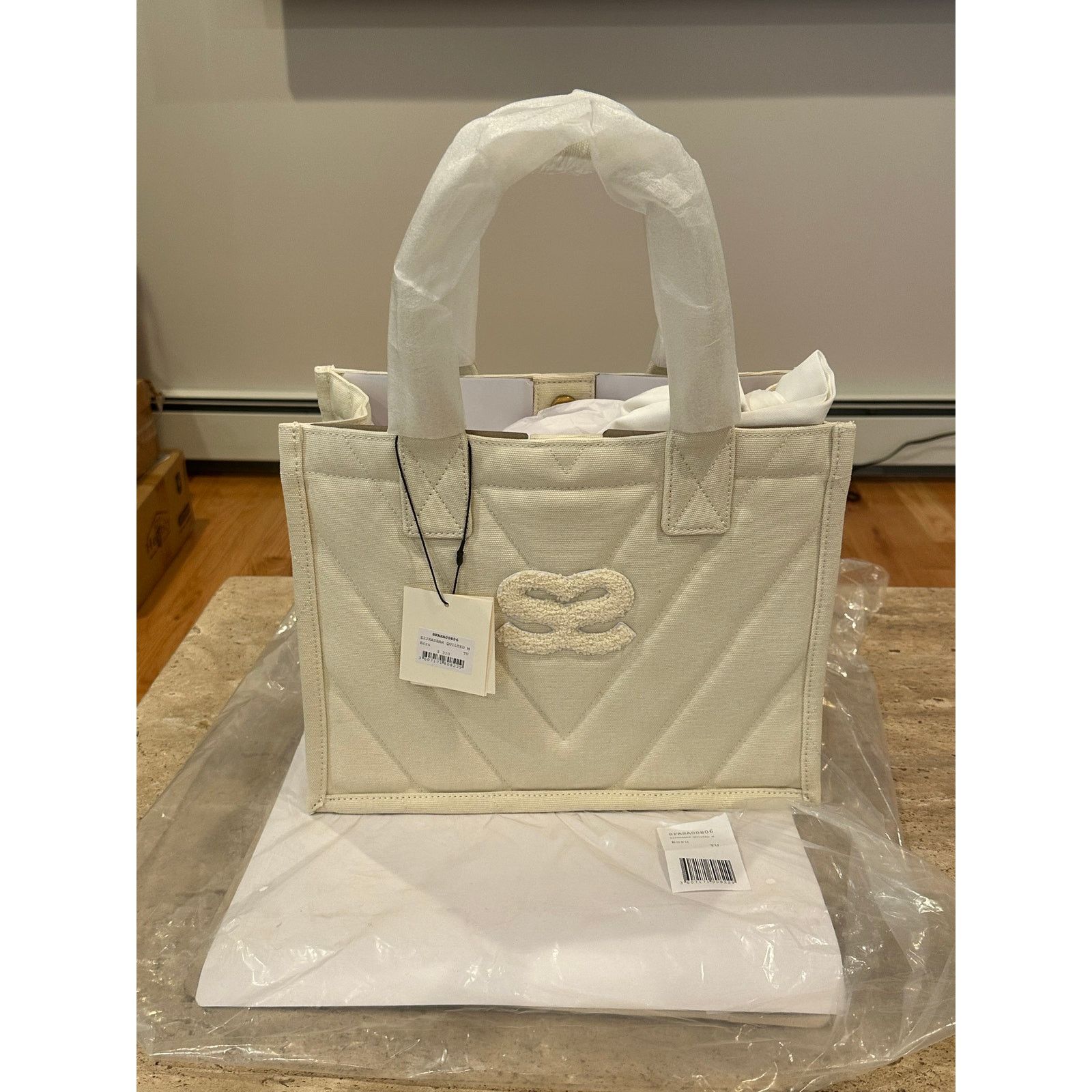 Sandro NEW Sandro Kasbah Quilted Canvas Tote Ecru/ Cream Size ONE SIZE - 6 Thumbnail