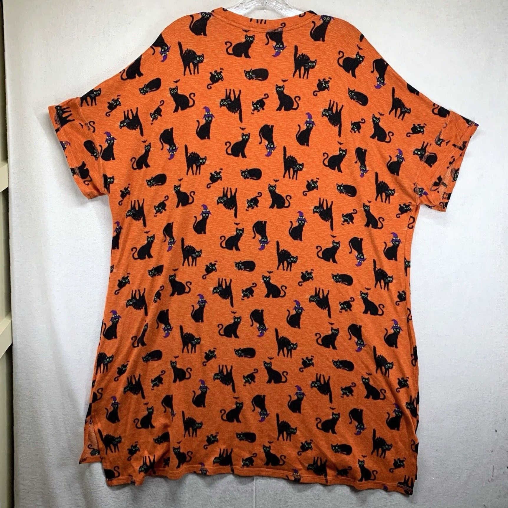 Vintage Halloween Women’s 2X Top Black Cat Print All Over Cute Sleep Shirt Skirt Stretch Size XXL / US 16-18 / IT 52-54 - 2 Thumbnail