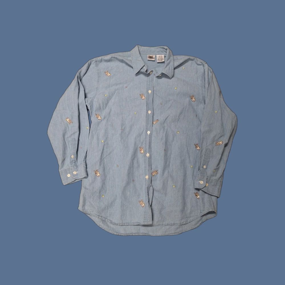 Disney VINTAGE Disney Bambi Button Embroidered Denim Shirt Thumper Cartoon Tv Movie 90s Etsy Classic Women's L Blue Denim Embroidered Button-Up Shirt Size L / US 10 / IT 46 - 1 Thumbnail