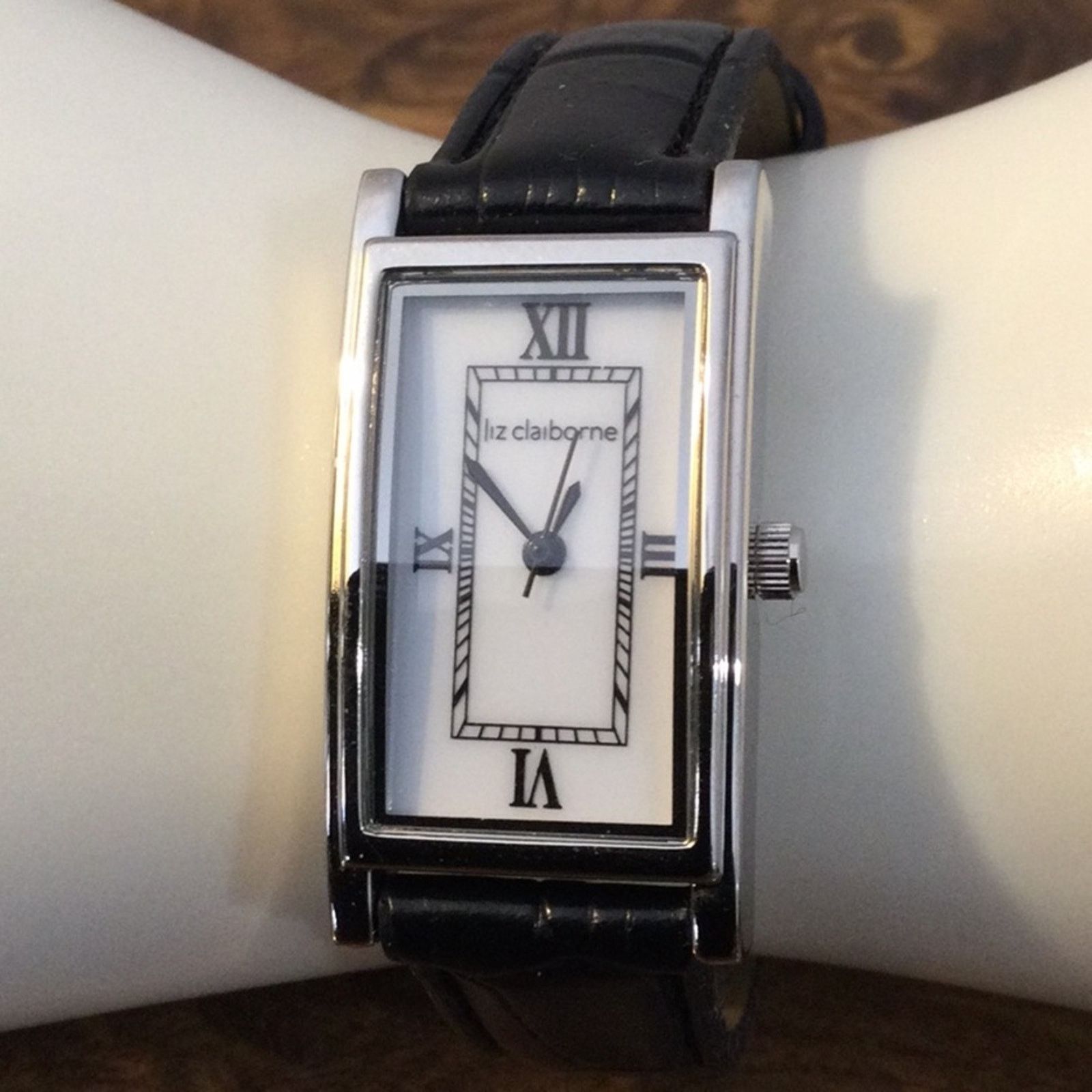 Other Liz Claiborne Watch Silver w/ White Face Black Leather Band Size ONE SIZE - 9 Thumbnail
