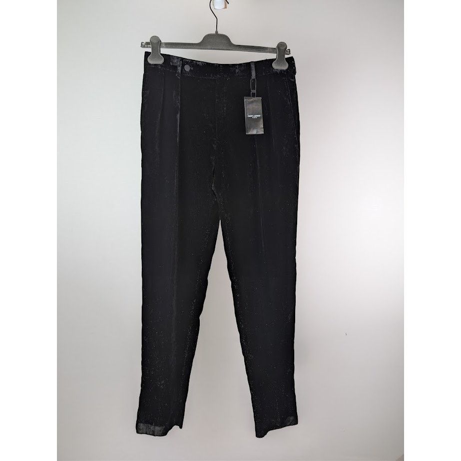 Saint Laurent Paris o1rshd1 Shimmering Velvet Pants in Black Size US 32 / EU 48 - 1 Thumbnail