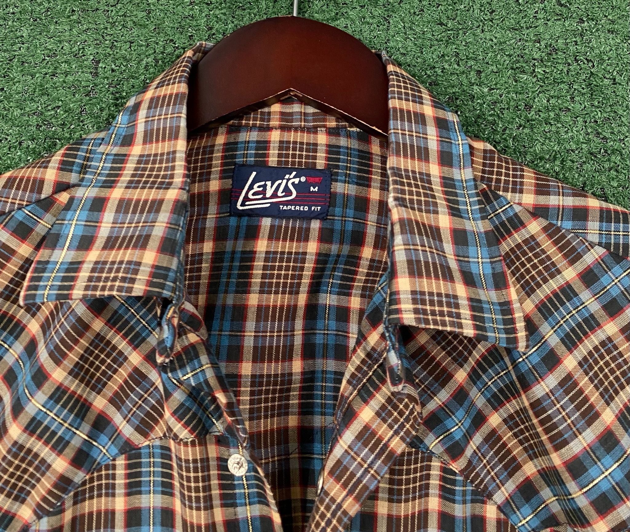 Levi's 70’s Levi’s Western Plaid Brown Teal Pearl Snap Shirt Small Size US S / EU 44-46 / 1 - 4 Thumbnail