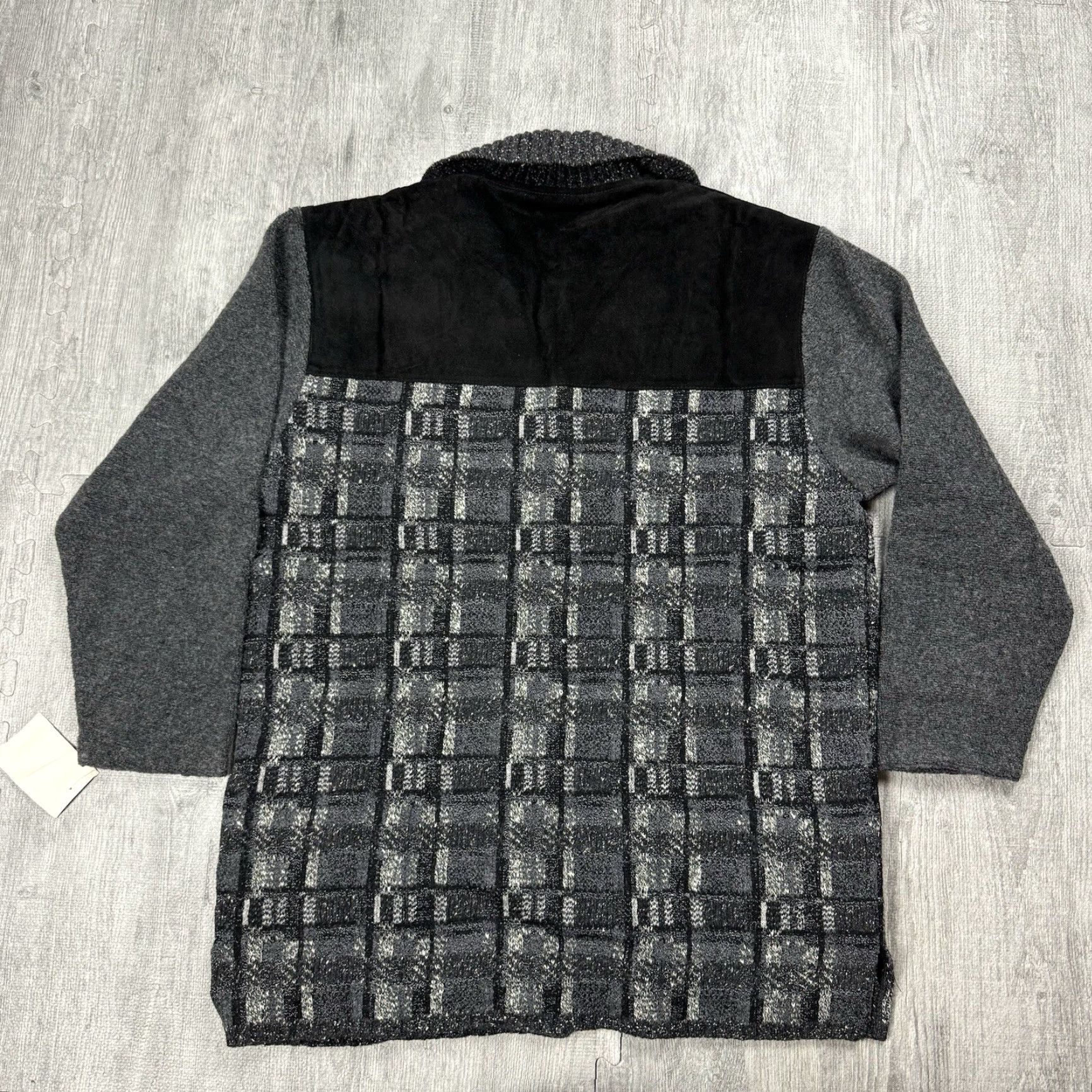Vintage VINTAGE Gabriella Frattini Italy Suede Silk Knit Collared Blazer Cardigan Womens M Black/Grey 90s Runway, Leather Wool Blend Size M / US 6-8 / IT 42-44 - 8 Thumbnail