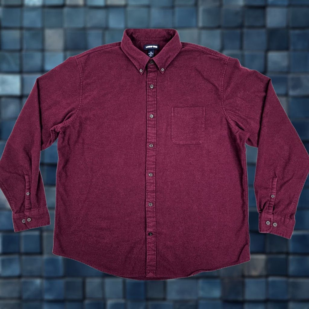 Lands' End Lands End Chamois Shirt Men XL 17-17.5 Flannel Burgundy Maroon Traditional Fit Size US XL / EU 56 / 4 - 1 Thumbnail