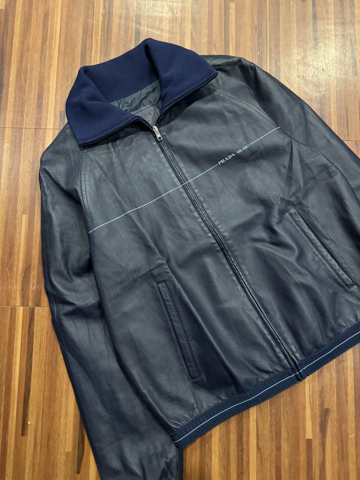 Prada Prada Ss/18 Blue Lambskin Leather Zip-Up Jacket Size US S / EU 44-46 / 1 - 3 Thumbnail
