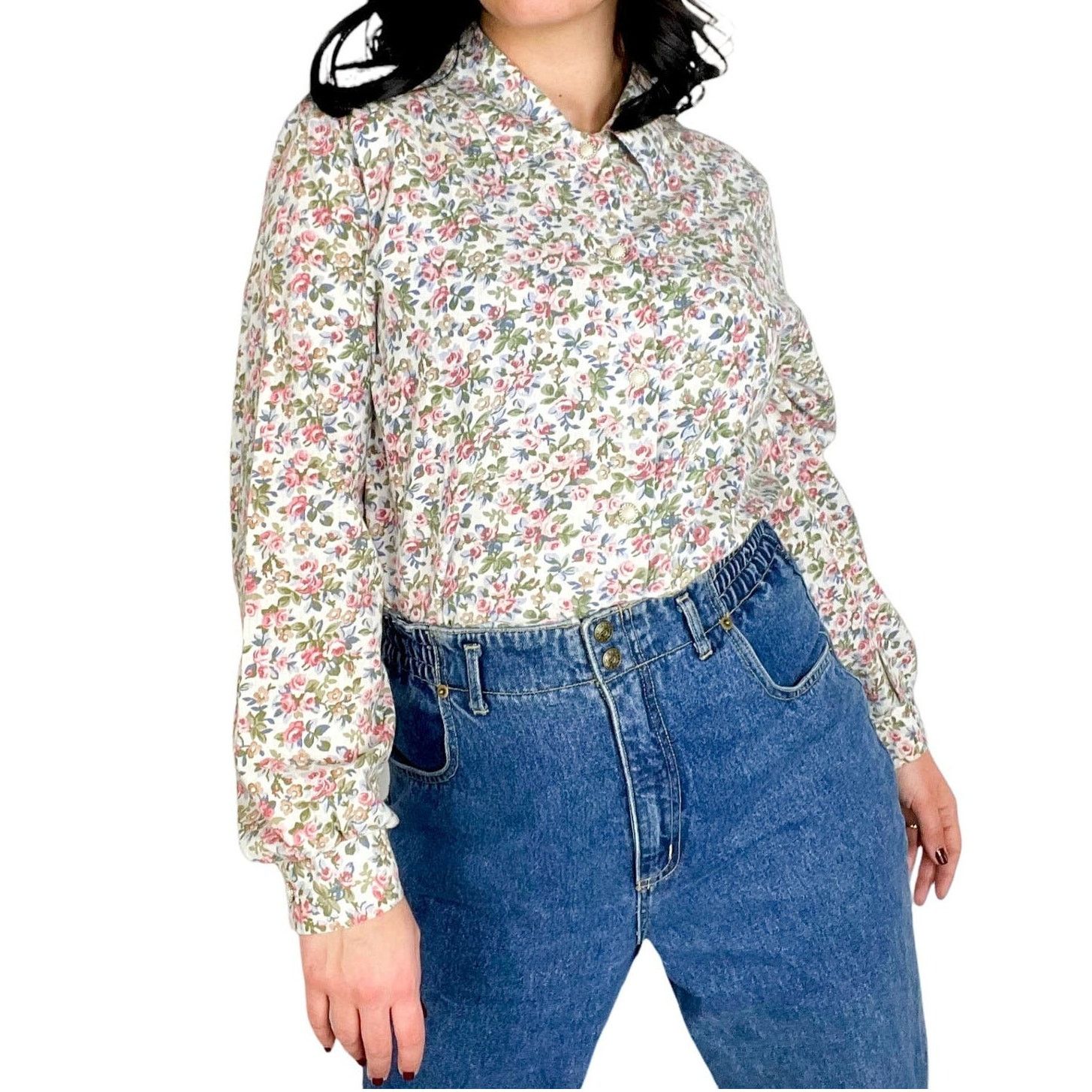 Vintage 70s Vintage Floral Button Up Blouse Cottagecore Top Medium Size M / US 6-8 / IT 42-44 - 7 Thumbnail