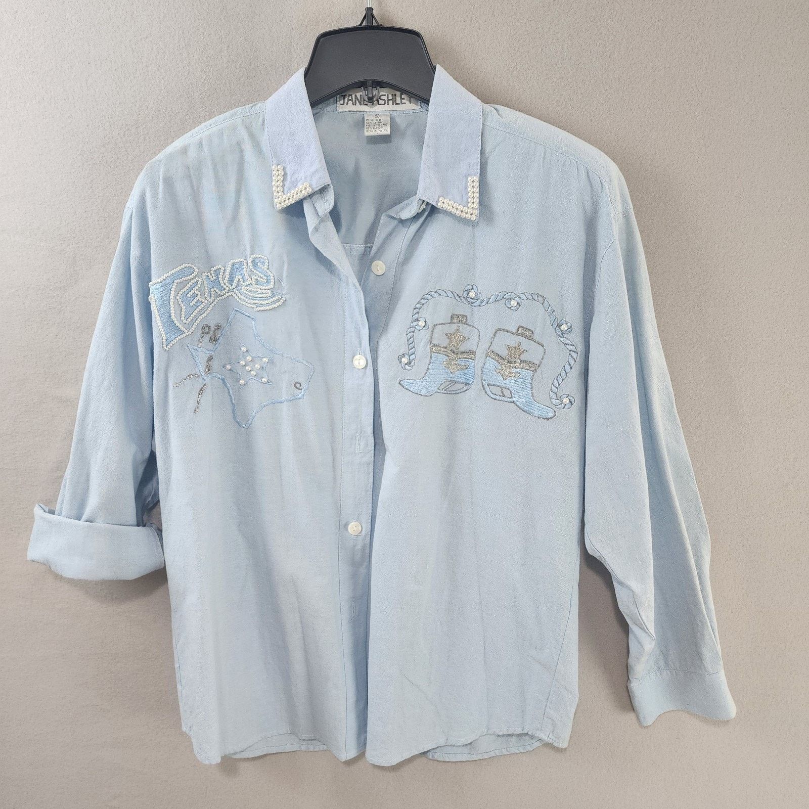 Other Jane Ashley Texas Western Shirt Lt Blue Embroidered Boots Size S / US 4 / IT 40 - 1 Thumbnail