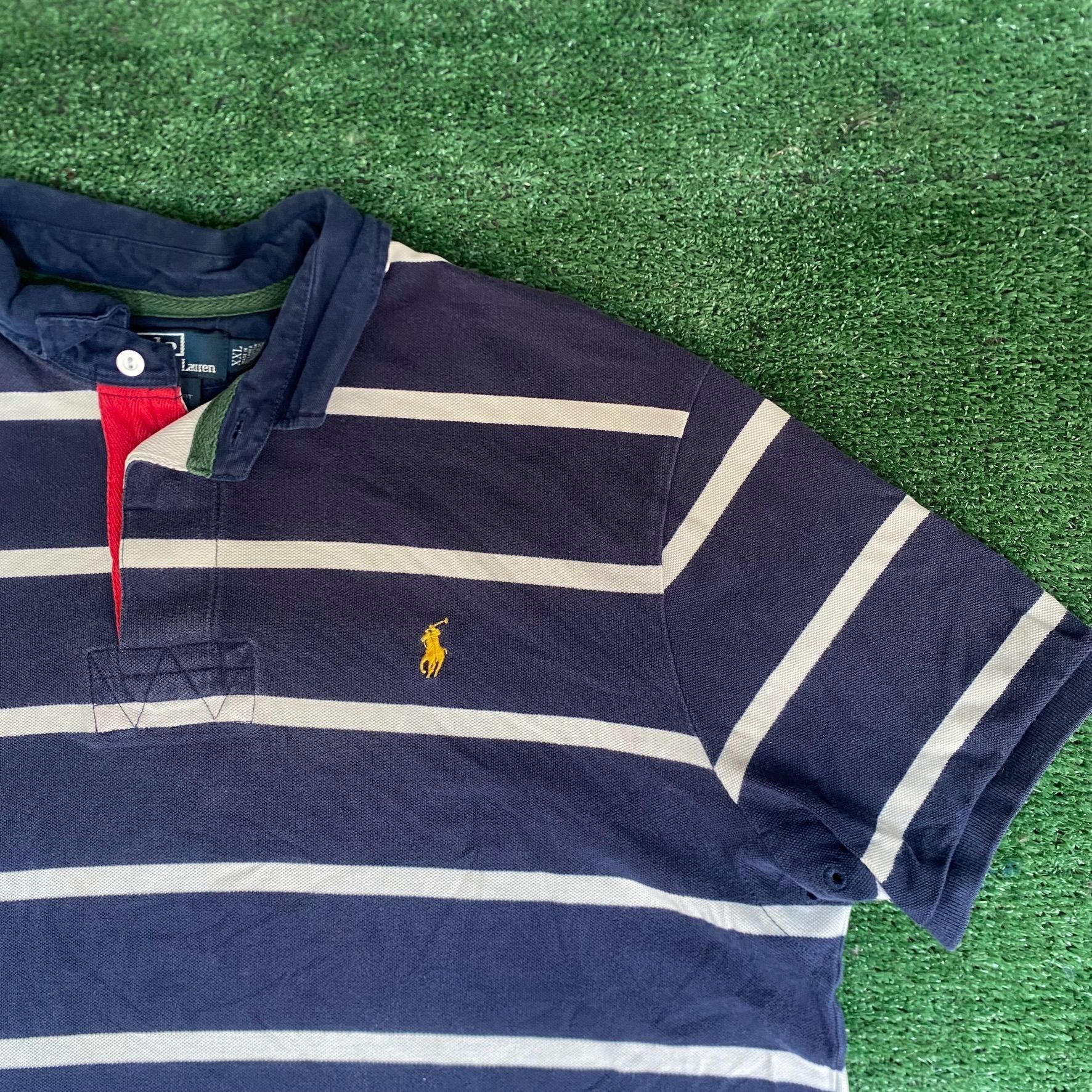Polo Ralph Lauren Vintage Y2K Ralph Lauren Shirt Navy Striped Logo Polo Shirt Size US XXL / EU 58 / 5 - 2 Thumbnail