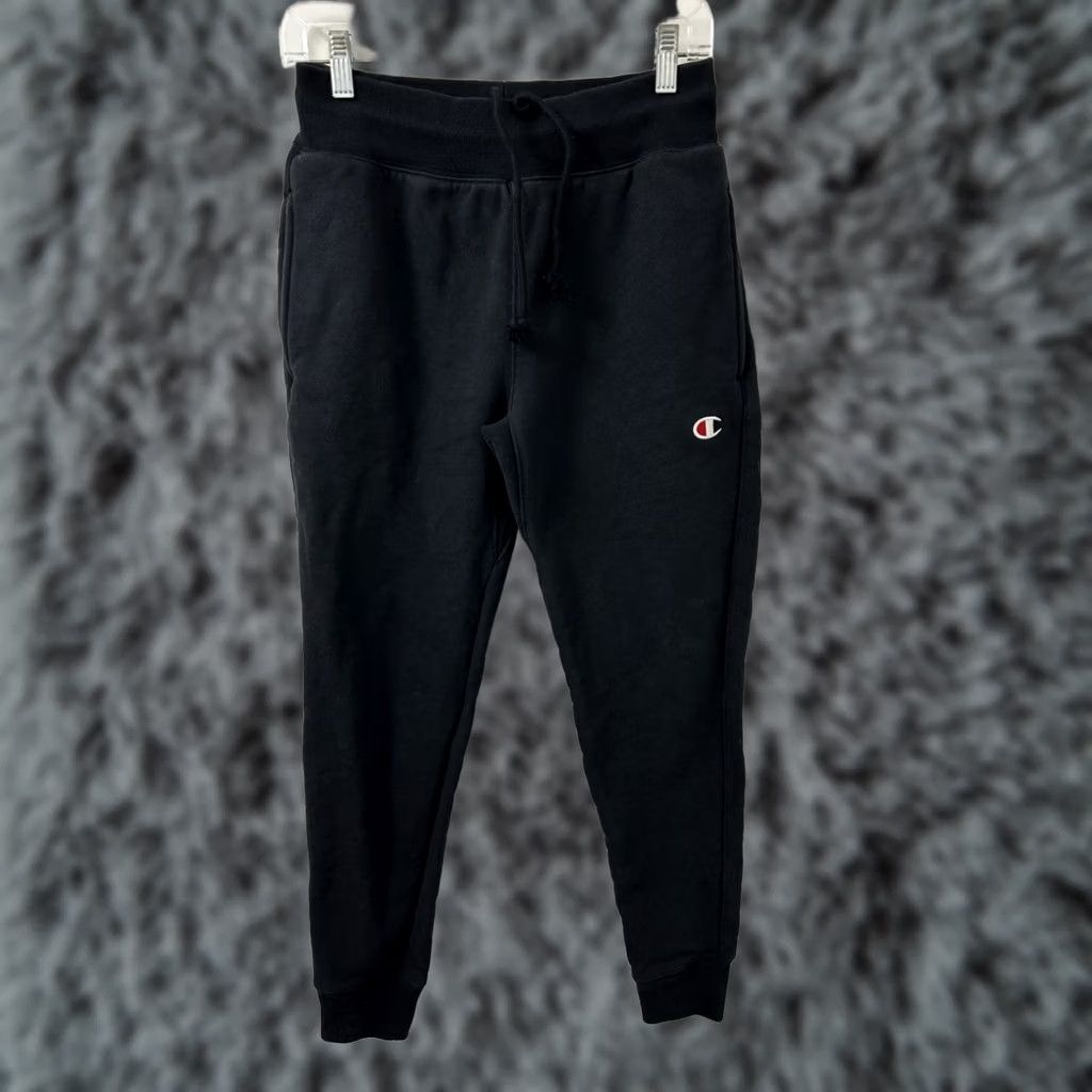 Champion VINTAGE Champion Reverse Weave Jogger Sweatpants Men's S Black Cotton Blend Embroidered Logo Elastic Waist Pockets Tapered Leg Activewear Jogger Style Size US 29 - 1 Thumbnail