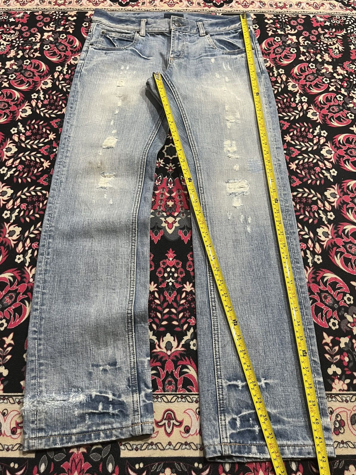 Le Grande Bleu (L.G.B.) ⚡️Distressed⚡️Vintage Garage Blue Fringe Whisker Blue Jeans Size US 33 - 10 Thumbnail