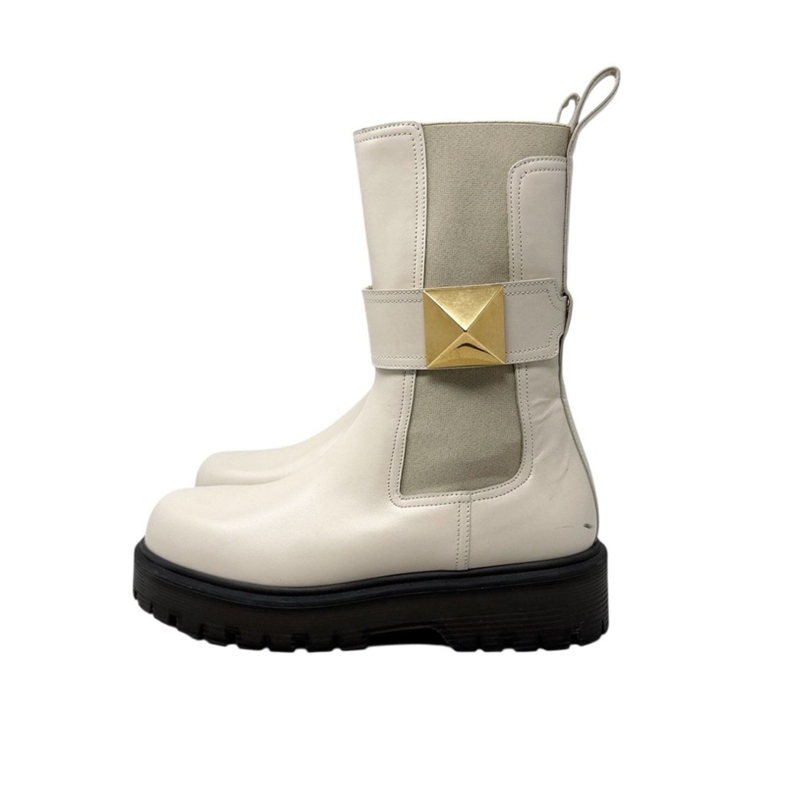 Valentino Valentino Garavani Beatle One Stud Cream Leather Boots 37.5 Size US 7.5 / IT 37.5 - 1 Thumbnail