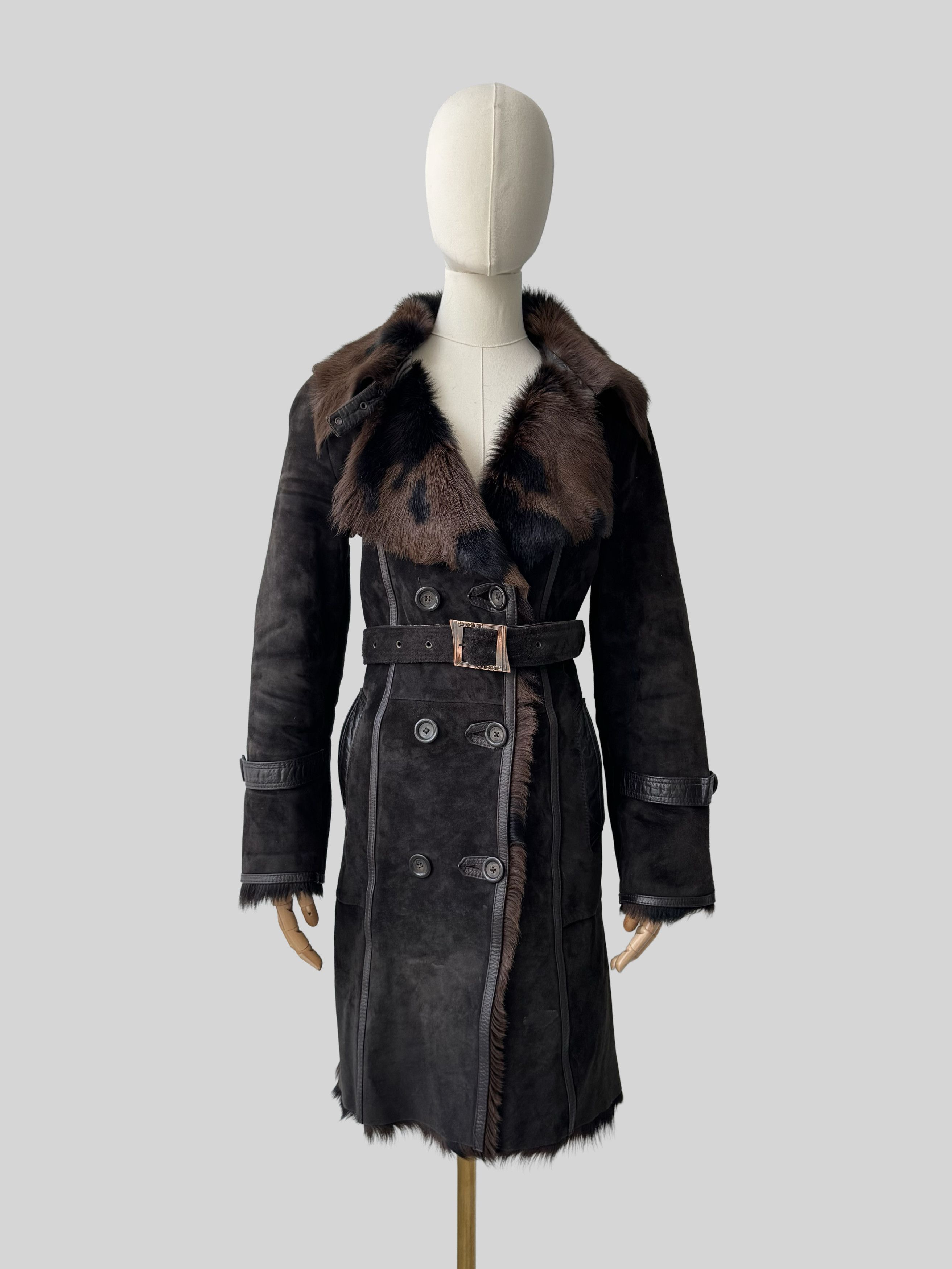 Vintage Vintage Real Leather&Fur Coat With Belt (D15)(D10) Size S / US 4 / IT 40 - 1 Thumbnail
