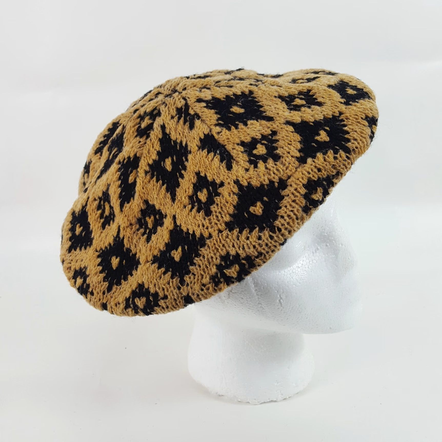Vintage VINTAGE 80s Knit Wool Brown Diamond Beret Womens One Size Hat France Beret Winter Boho Hipster Retro Warm Wool Beret Womens Size ONE SIZE - 5 Thumbnail