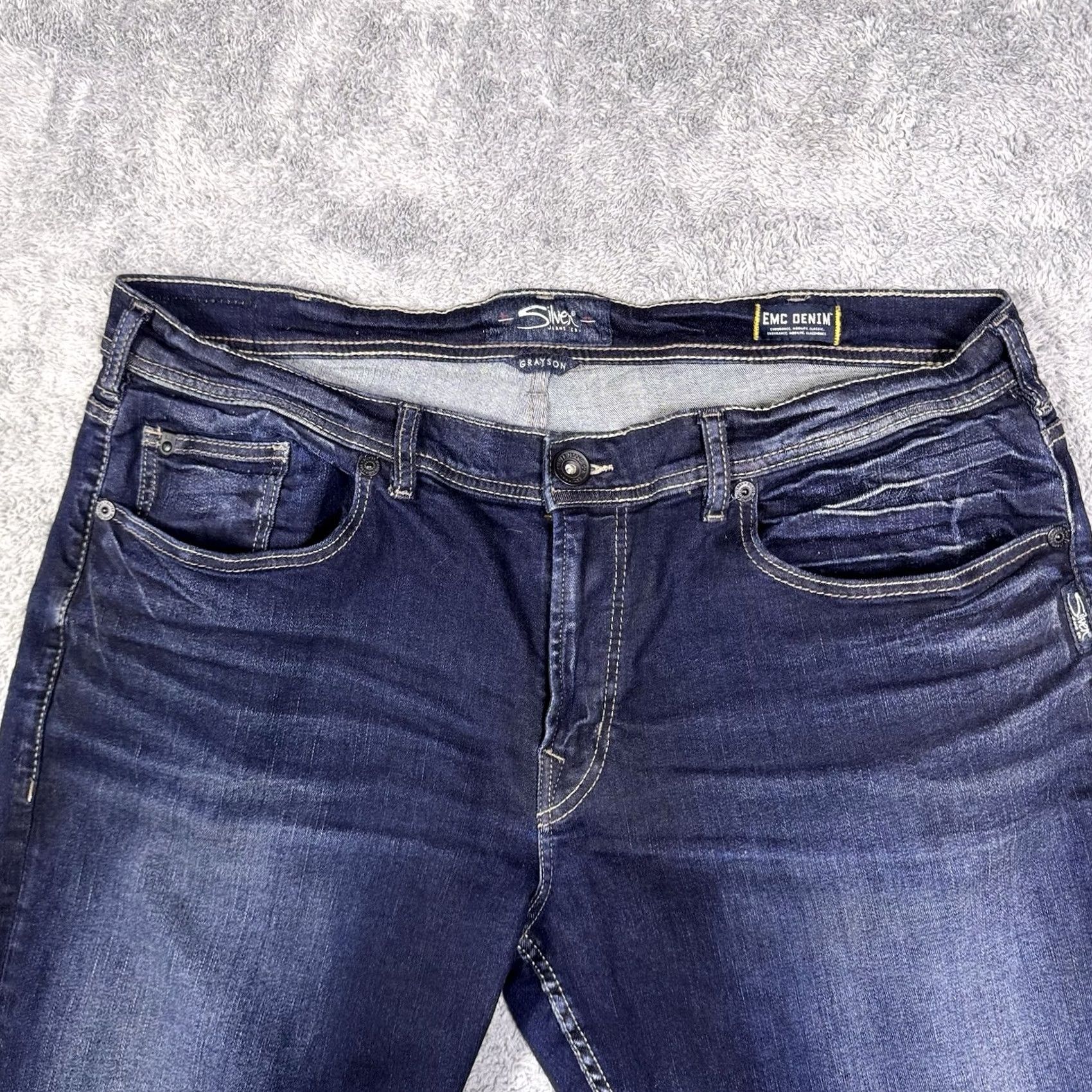 Silver Jeans Co. Silver Jeans Mens Grayson Bootcut Jeans 38x34 Dark Wash Thick Stitch EMC Denim Blue USA Rock Size US 38 / EU 54 - 3 Thumbnail