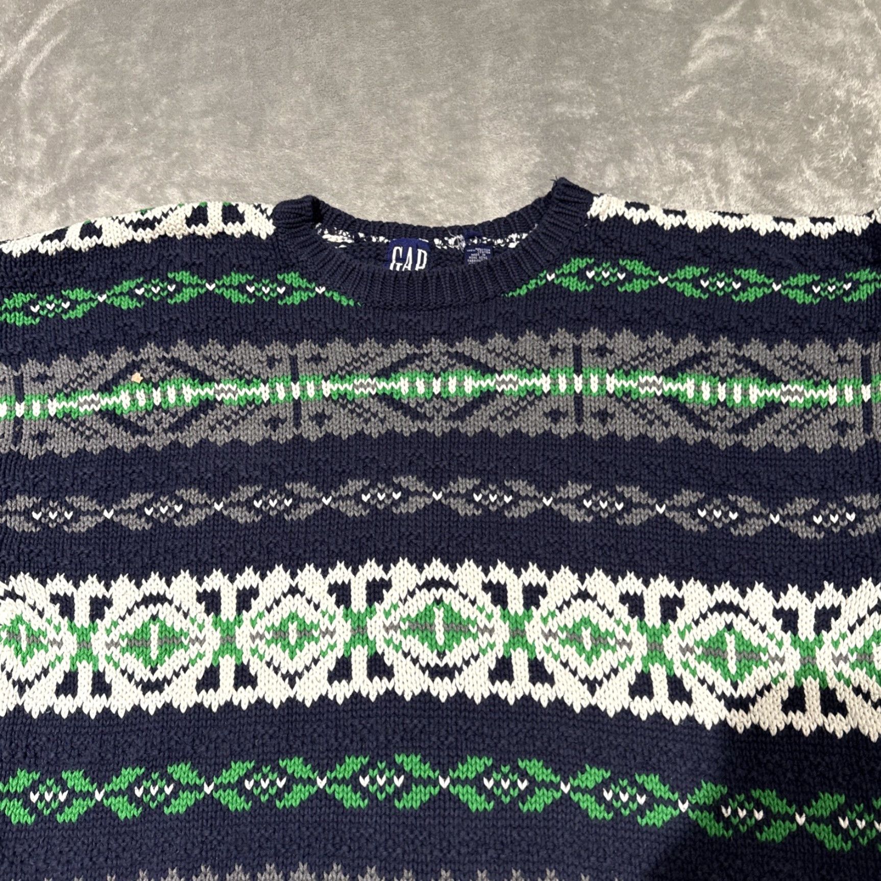 Gap VINTAGE Gap Sweater Mens L Blue Green White Fair Isle Knit Pullover Crew Sweater Knit Drop Shoulders Ski Winter 80s 90s Casual Mens Size US L / EU 52-54 / 3 - 2 Thumbnail