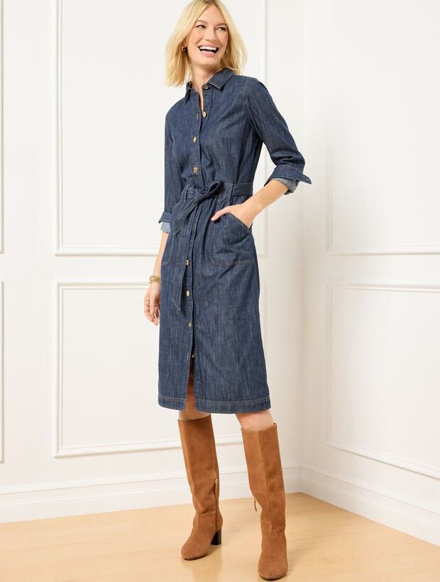 Talbots Talbots Sz6Long Roll Tab Sleeve denim tie waist Dress NWT Size M / US 6-8 / IT 42-44 - 1 Thumbnail